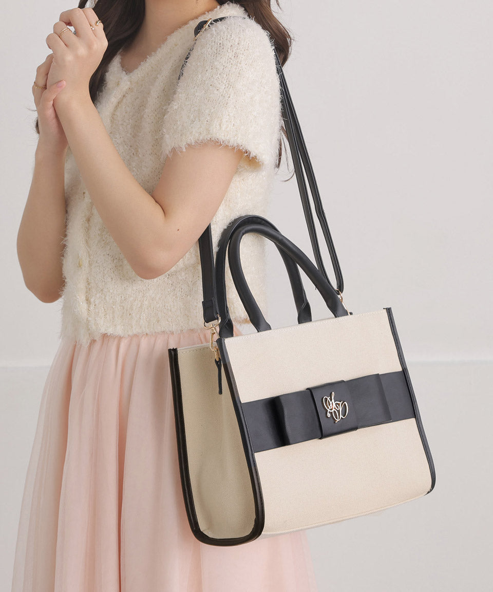 Secret Door 2way Tote Bag Handbag Ribbon Quilting Houndstooth Whip