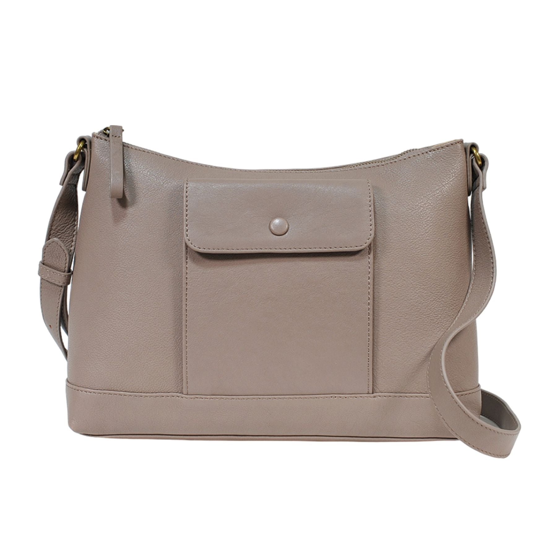 サベット Sabet くるみボタンフラップポケット付きショルダーバッグ (グレーベージュ) グレーベージュ