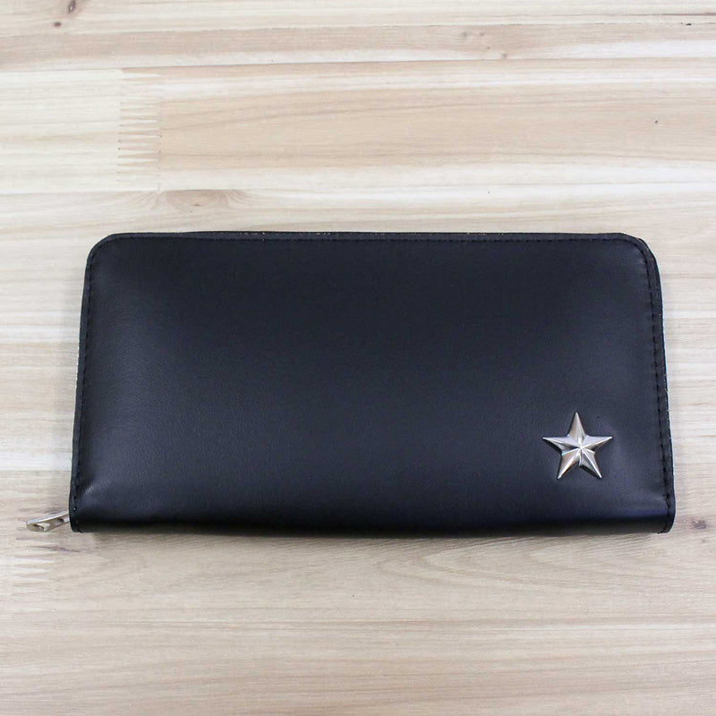 ショット Schott ONE STAR ZIP WALLET 本革 長財布 ワンスター ジップウォレット ブラック 本革 レザー 財布 サイフ 星 スタッズ メンズ ブランド (ブラック) ブラック