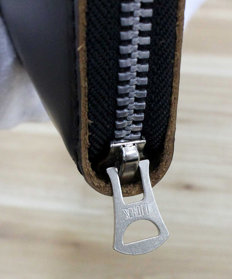 ショット Schott ONE STAR ZIP WALLET 本革 長財布 ワンスター ジップウォレット ブラック 本革 レザー 財布 サイフ 星 スタッズ メンズ ブランド (ブラック) ブラック