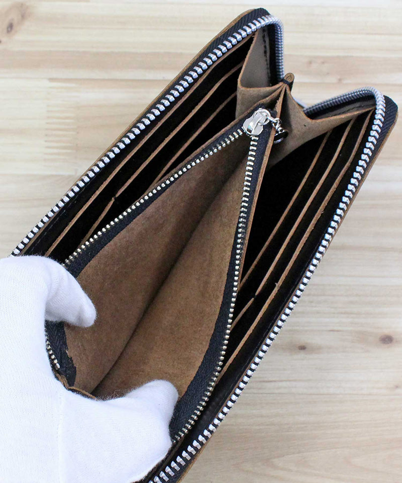 ショット Schott ONE STAR ZIP WALLET 本革 長財布 ワンスター ジップウォレット ブラック 本革 レザー 財布 サイフ 星 スタッズ メンズ ブランド (ブラック) ブラック