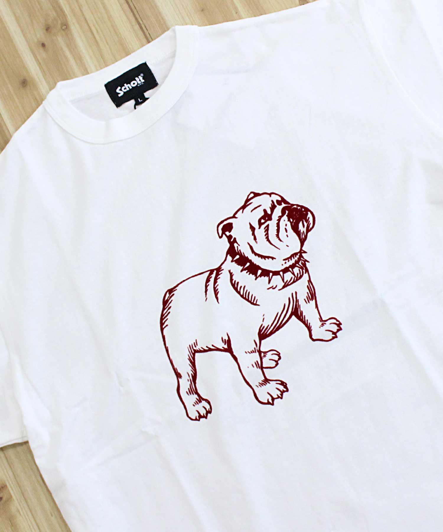 ショット Schott PIGMENT T-SHIRT FLOCKY BULLDOG ピグメント加工 フロッキーブルドッグ 半袖 Tシャツ 綿100% コットン トップス メンズ 人気 ブランド 春 夏 (1-ブラック) 1-ブラック
