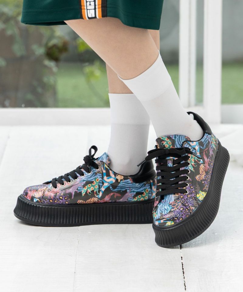 スカラー ScoLar アニマル総柄厚底スニーカー (ブラック) ブラック