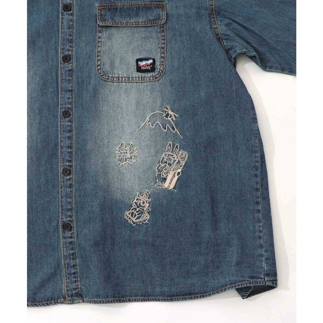 スカラー ScoLar ラビルとネコのスノーメモリー刺繍デニムシャツ (ブルー) ブルー