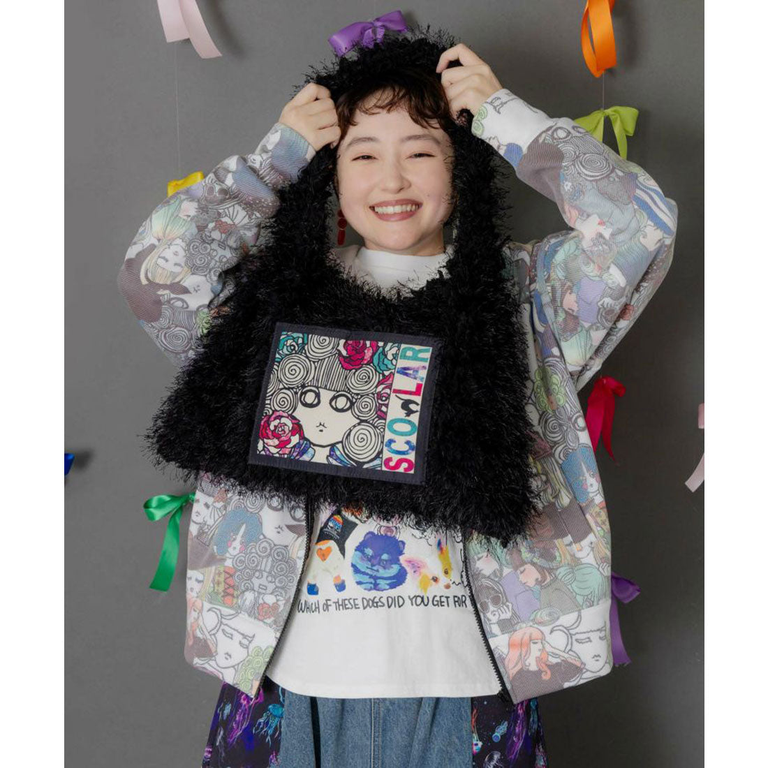 スカラー ScoLar スカラーちゃんのもこもこピレネーショルダーバッグ (ブラック) ブラック