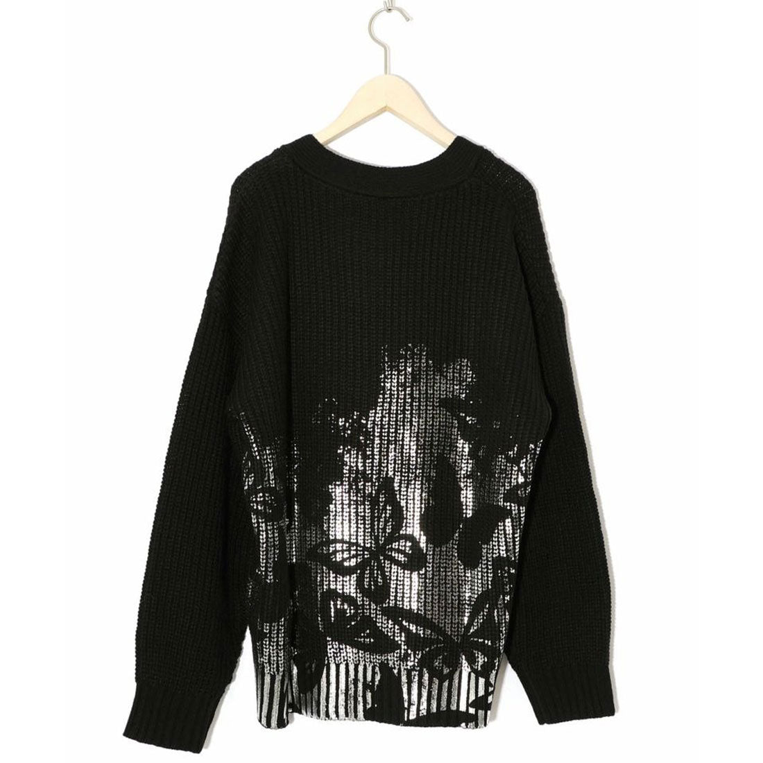 スカラー ScoLar 蝶柄箔プリントニットカーディガン (ブラック) ブラック