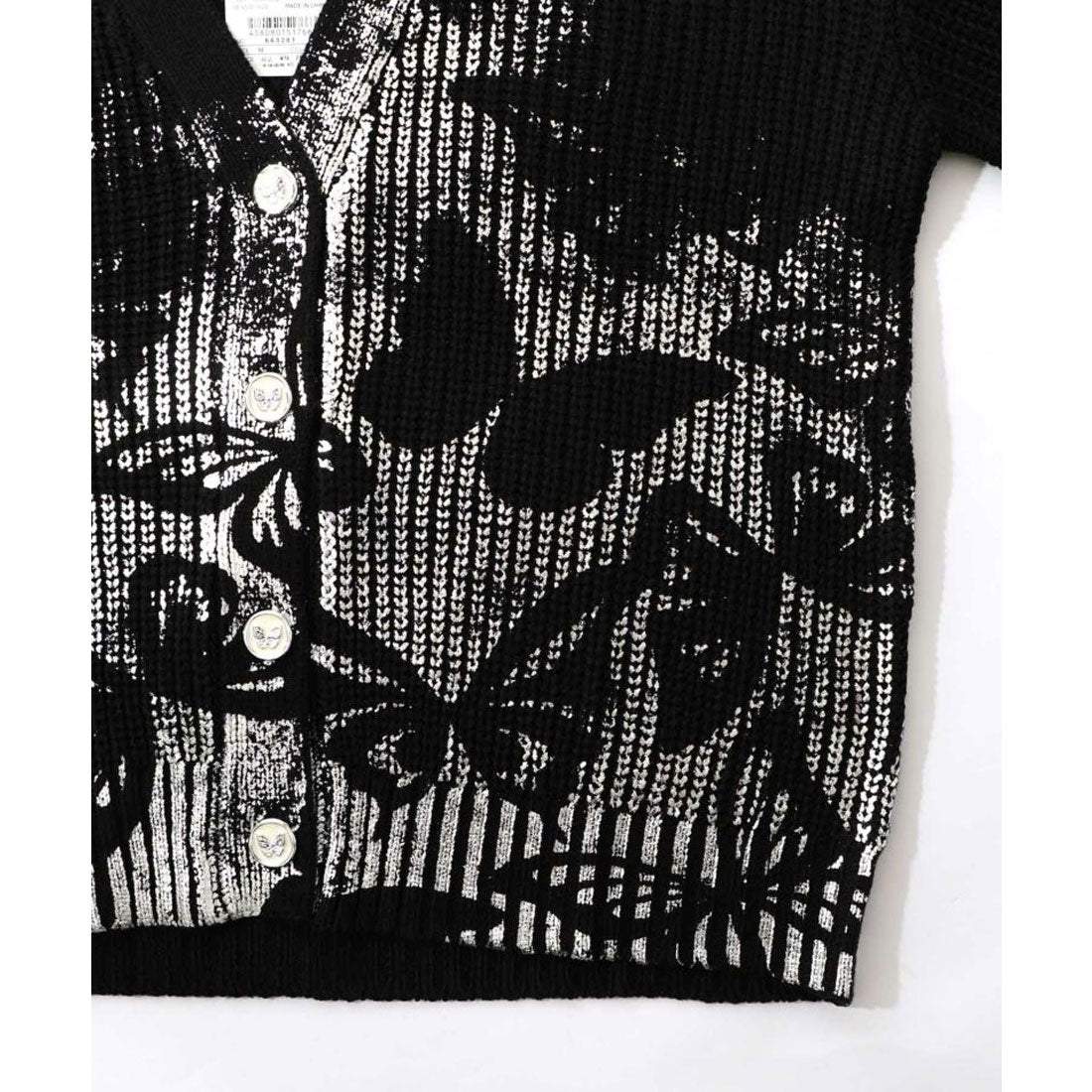 スカラー ScoLar 蝶柄箔プリントニットカーディガン (ブラック) ブラック
