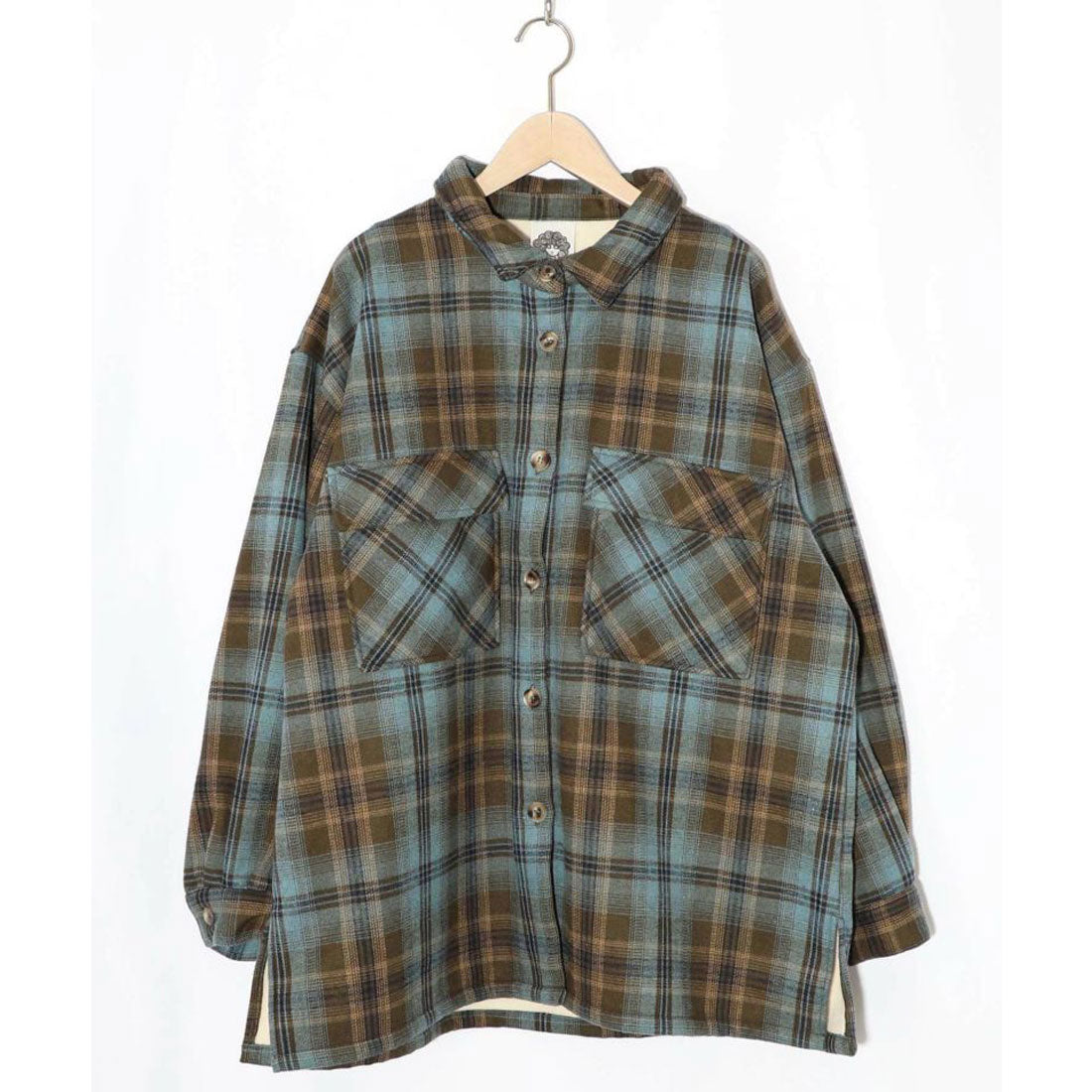 スカラー ScoLar わんコレ柄ネルチェック×ボアシャツアウター (ブラウン) ブラウン