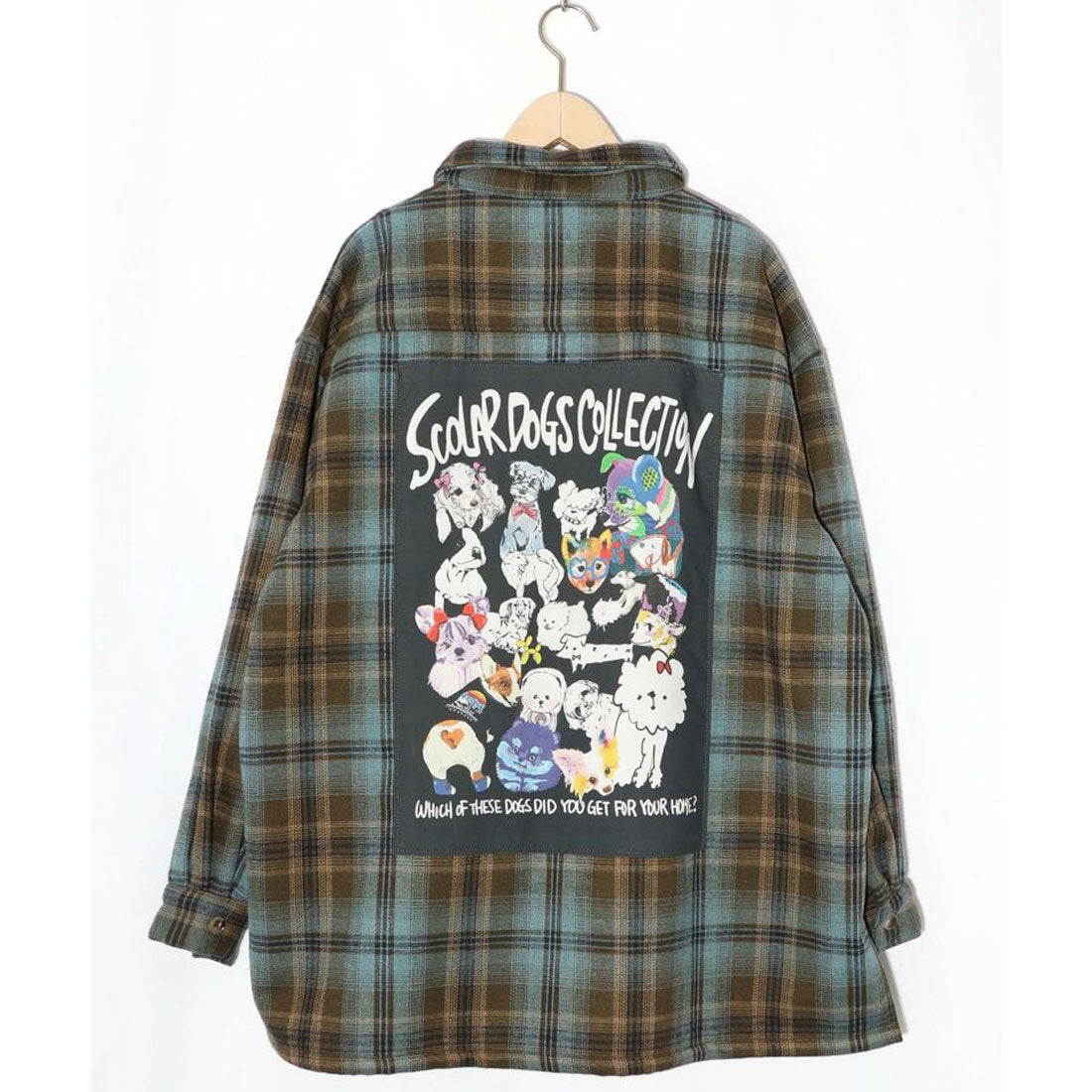 スカラー ScoLar わんコレ柄ネルチェック×ボアシャツアウター (ブラウン) ブラウン