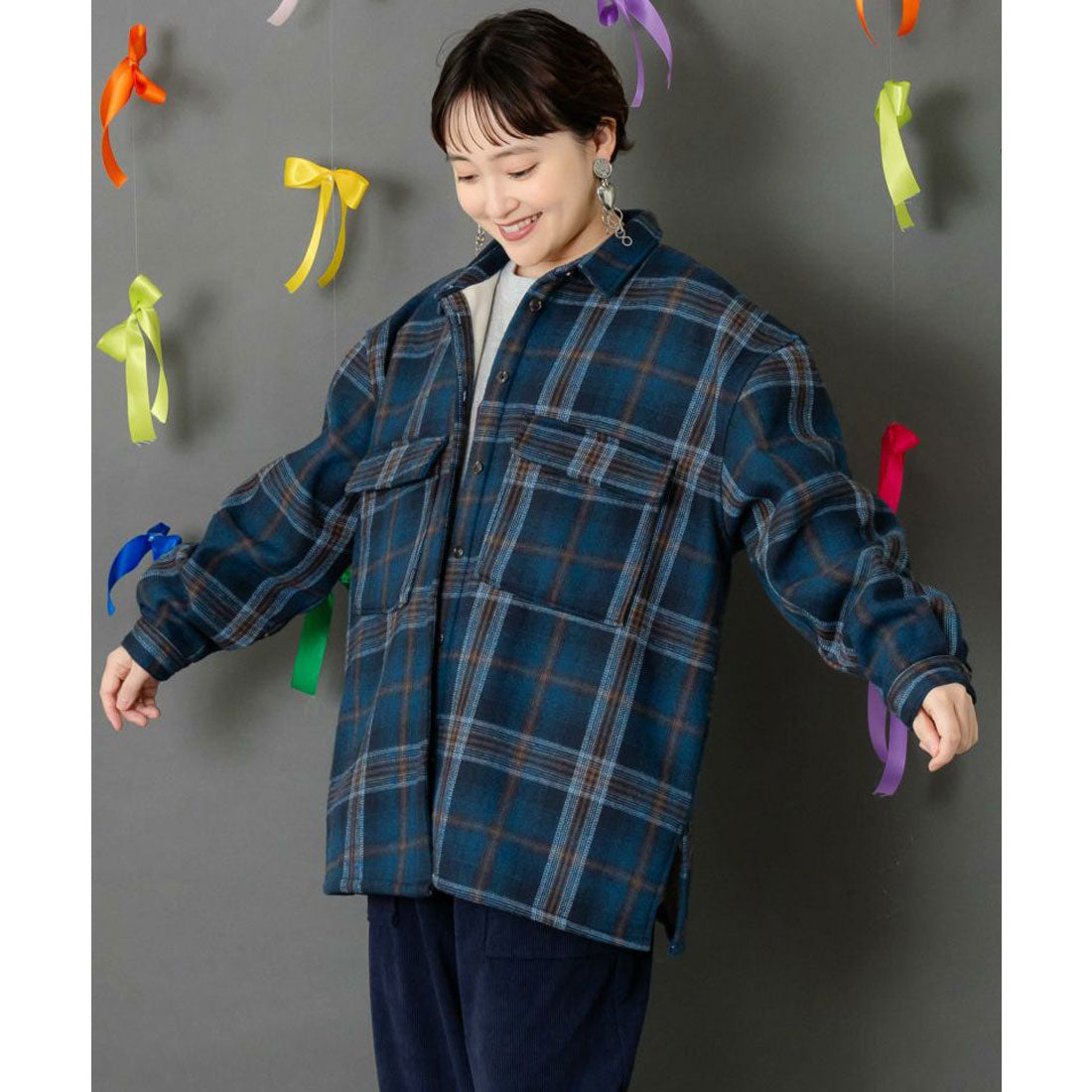 スカラー ScoLar わんコレ柄ネルチェック×ボアシャツアウター (ブラウン) ブラウン