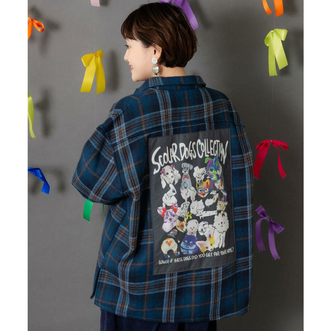 スカラー ScoLar わんコレ柄ネルチェック×ボアシャツアウター (ブラウン) ブラウン