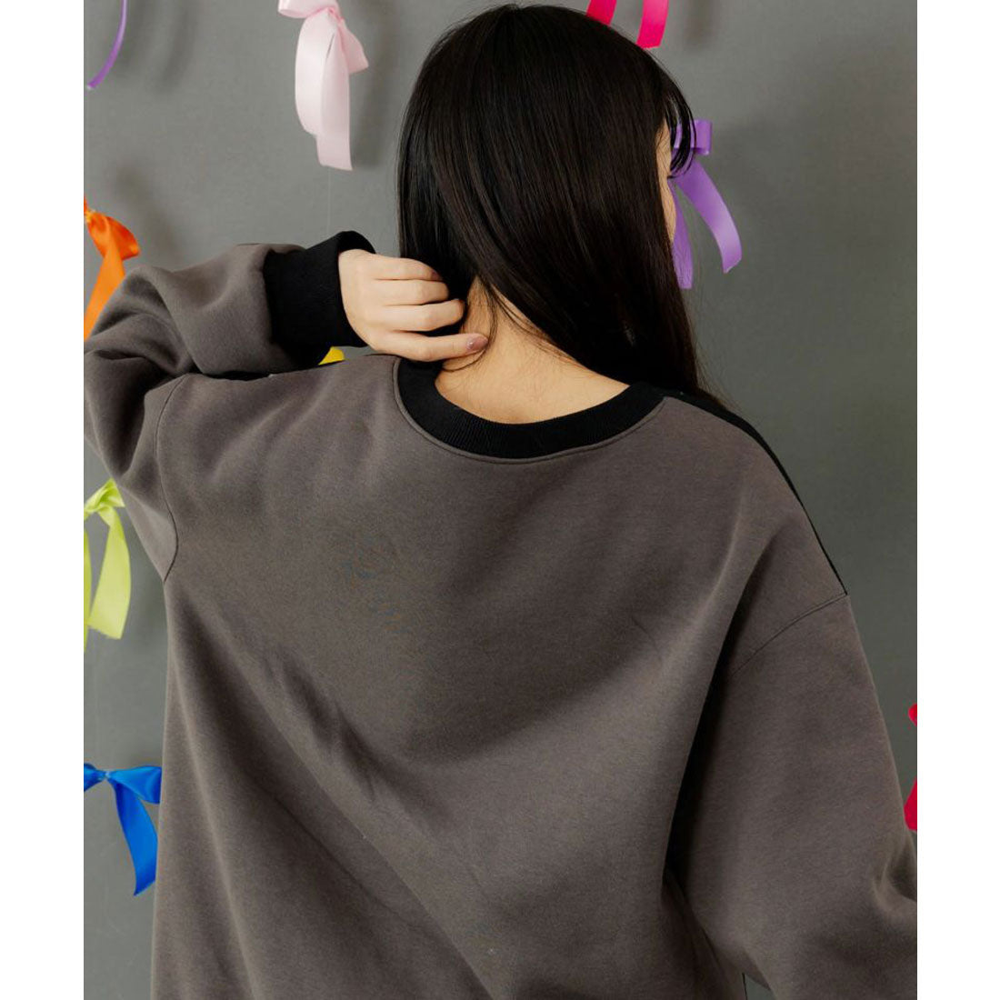 スカラー ScoLar コラージュ柄裏起毛ワンピース (ブラック) ブラック