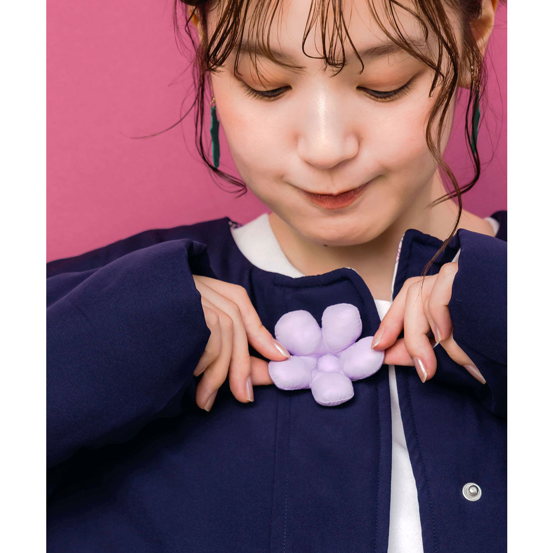 スカラー ScoLar 花ボタン中綿アウター (ネイビー) ネイビー