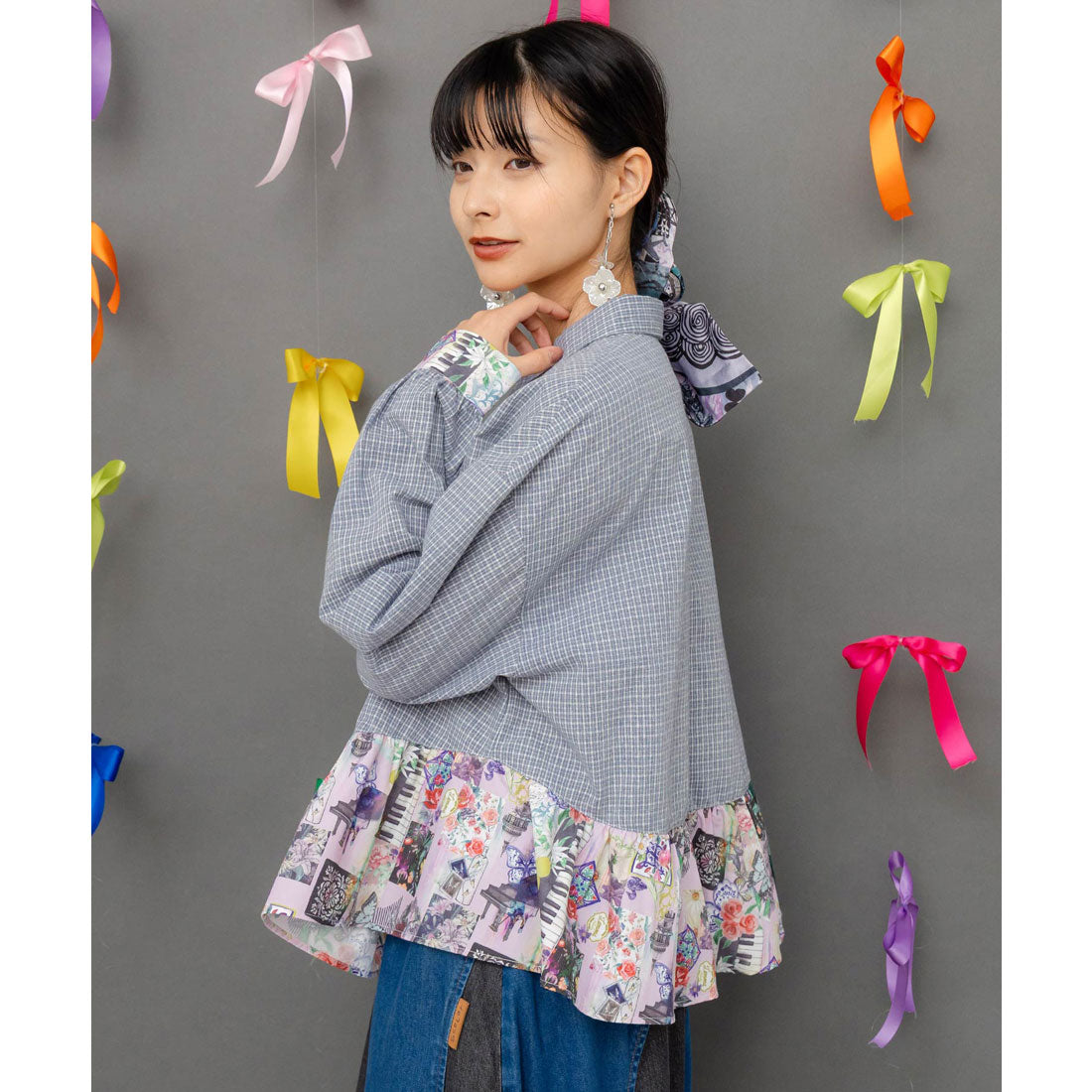 スカラー ScoLar チェック切替シャツ (ネイビー) ネイビー