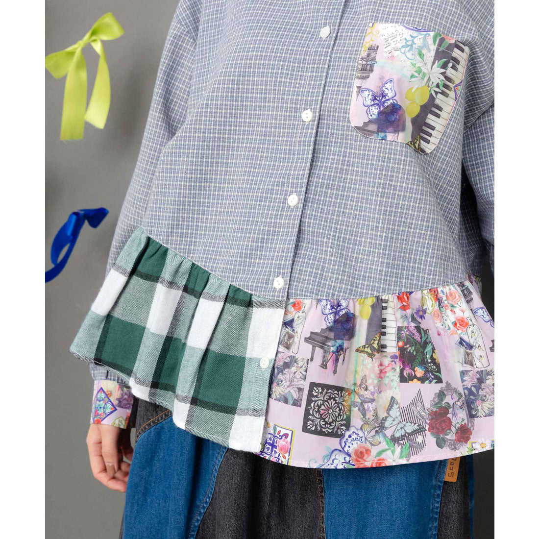 スカラー ScoLar チェック切替シャツ (ネイビー) ネイビー