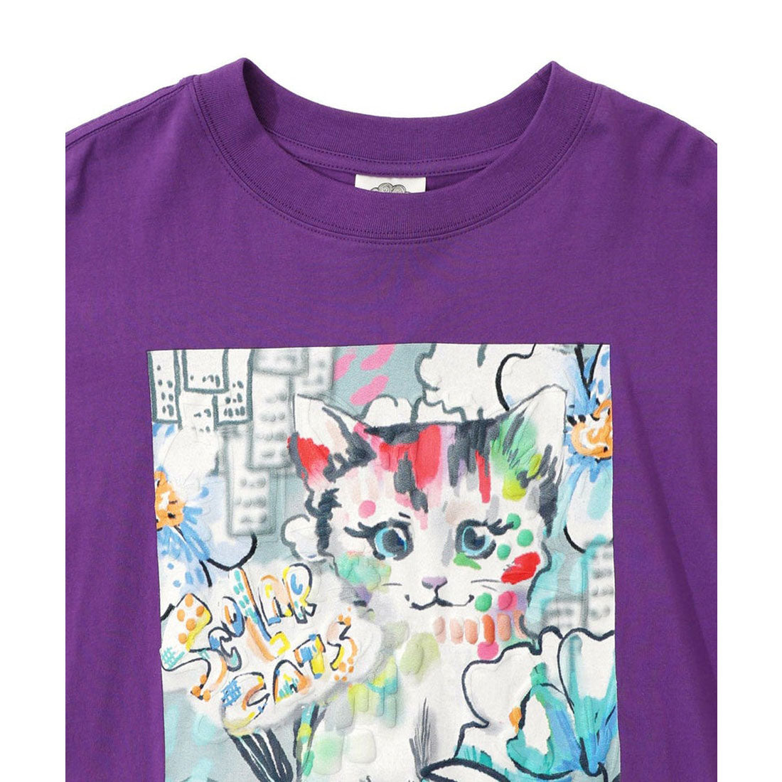 スカラー ScoLar 画家スカラーちゃんネコ柄チュール切替チュニック (オフホワイト) オフホワイト