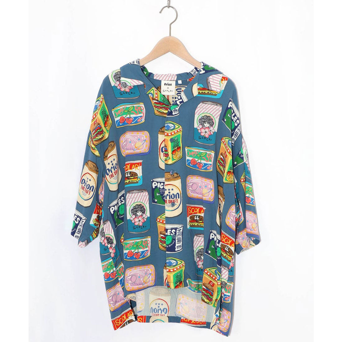 スカラー ScoLar orion×ScoLar トロピカルポップ缶総柄シャツ (ブルー) ブルー