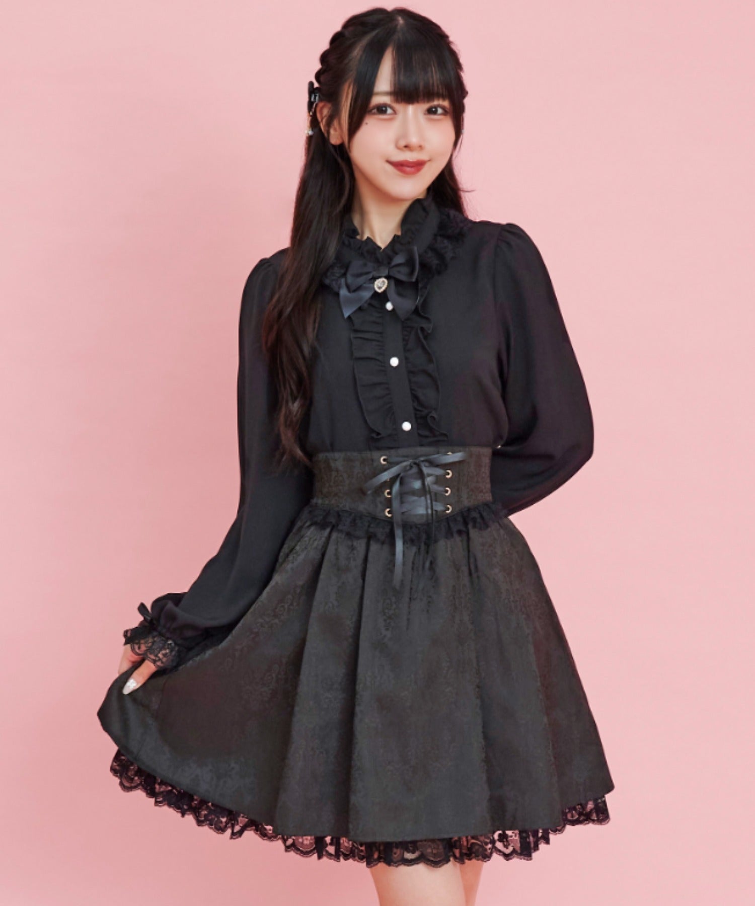 シークレットハニー Secret Honey レースバッスルスカート,ブラック