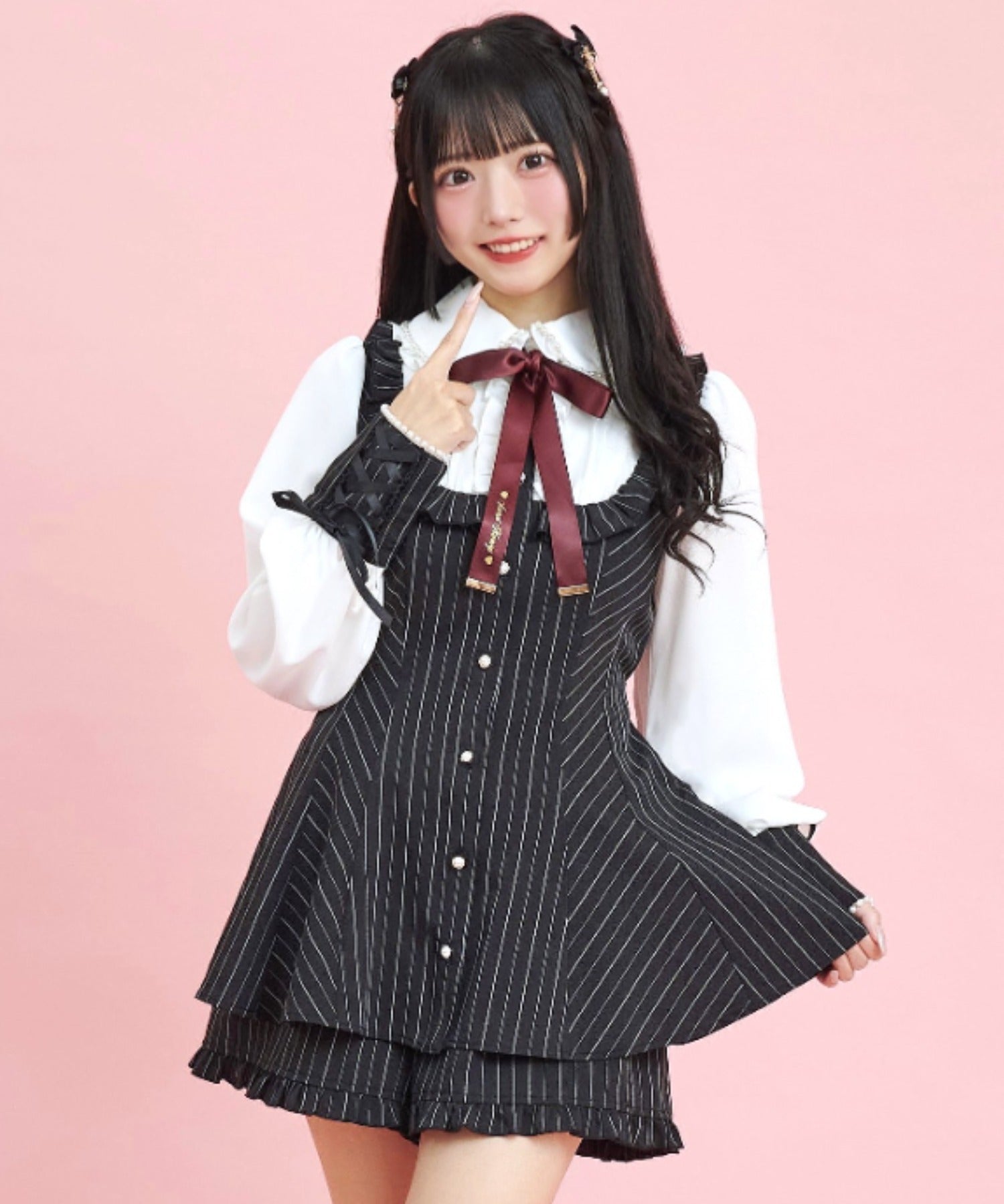 シークレットハニー Secret Honey 袖レースアップセットアップ,ストライプクロ