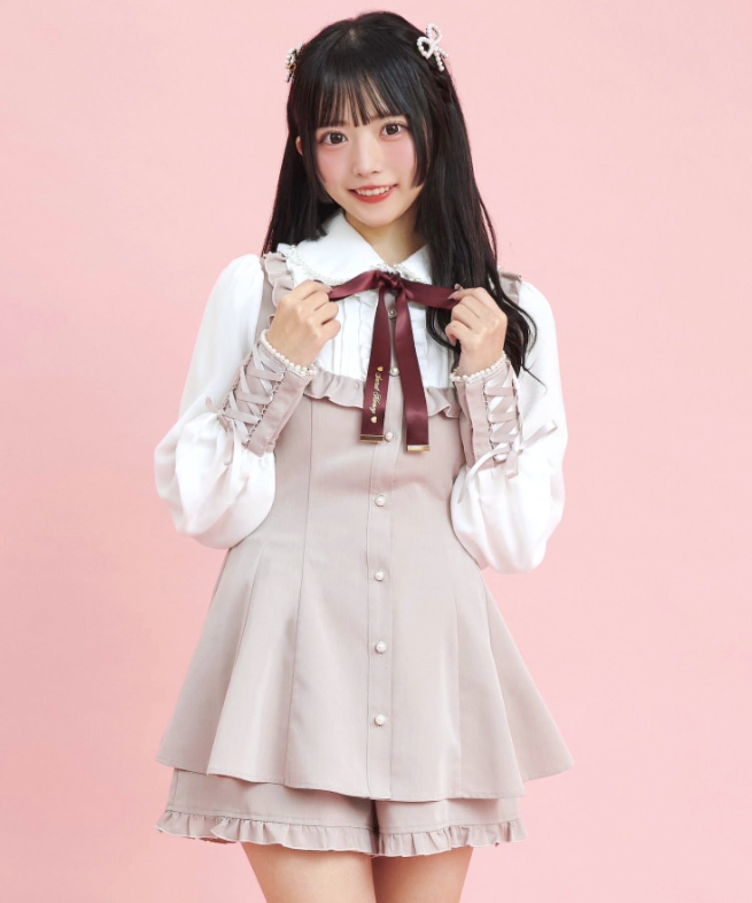 シークレットハニー Secret Honey 袖レースアップセットアップ,ピンク