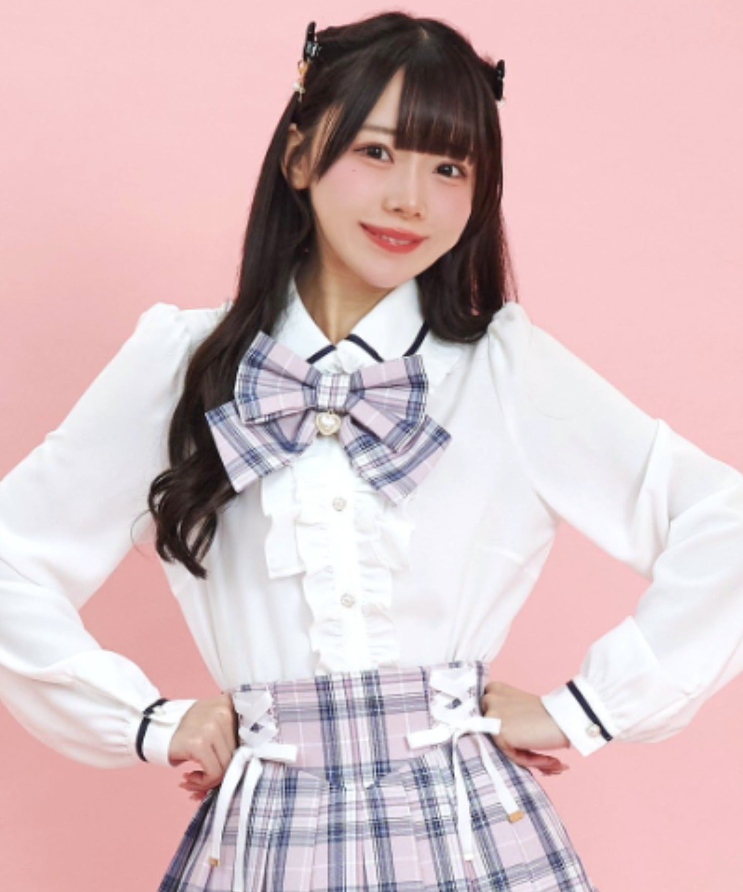 シークレットハニー Secret Honey チェックリボン付ダブルフリルブラウス