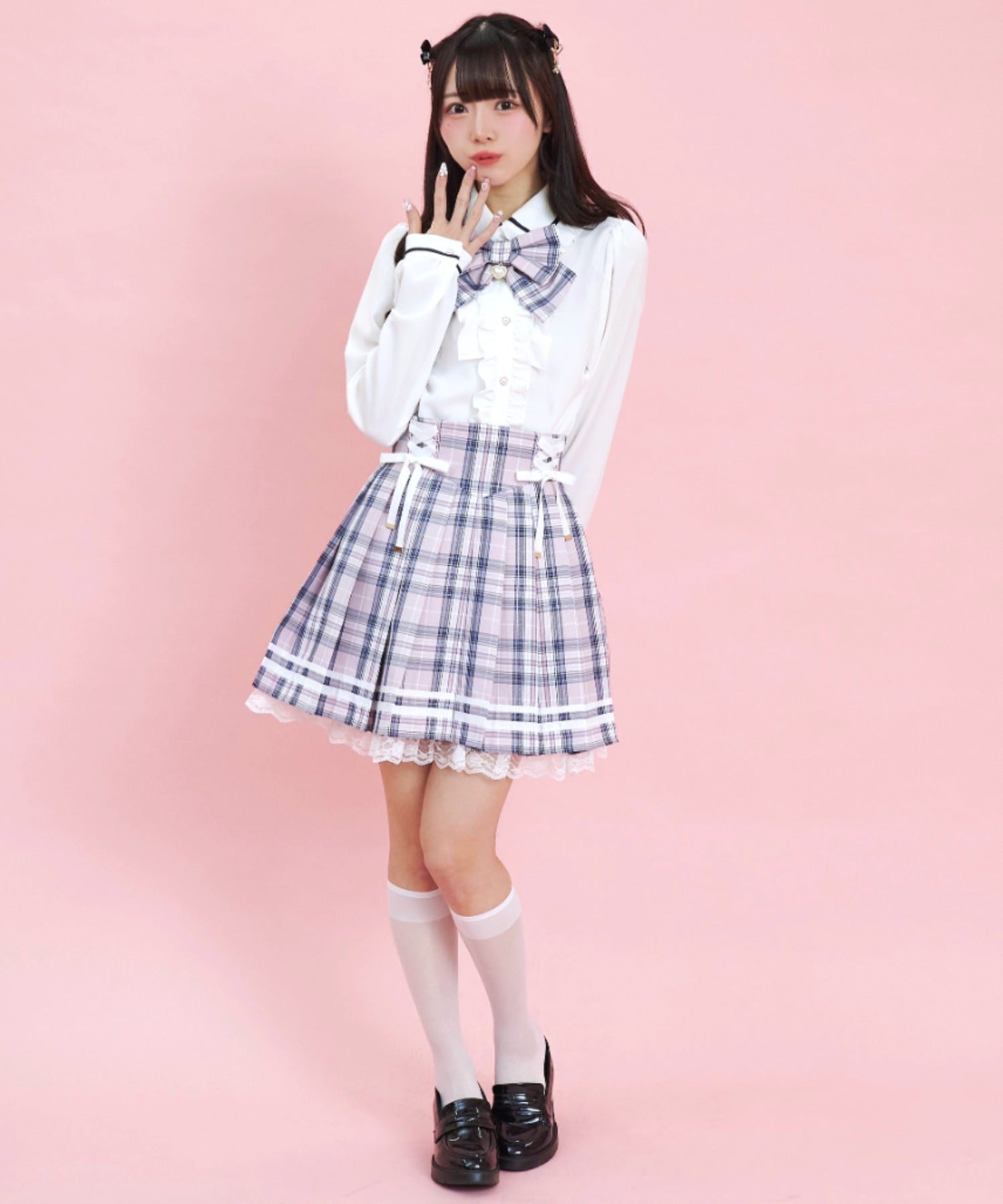 シークレットハニー Secret Honey チェックリボン付ダブルフリルブラウス