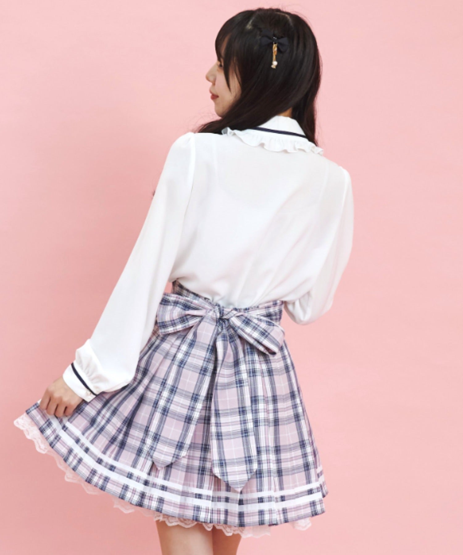 シークレットハニー Secret Honey チェックリボン付ダブルフリルブラウス