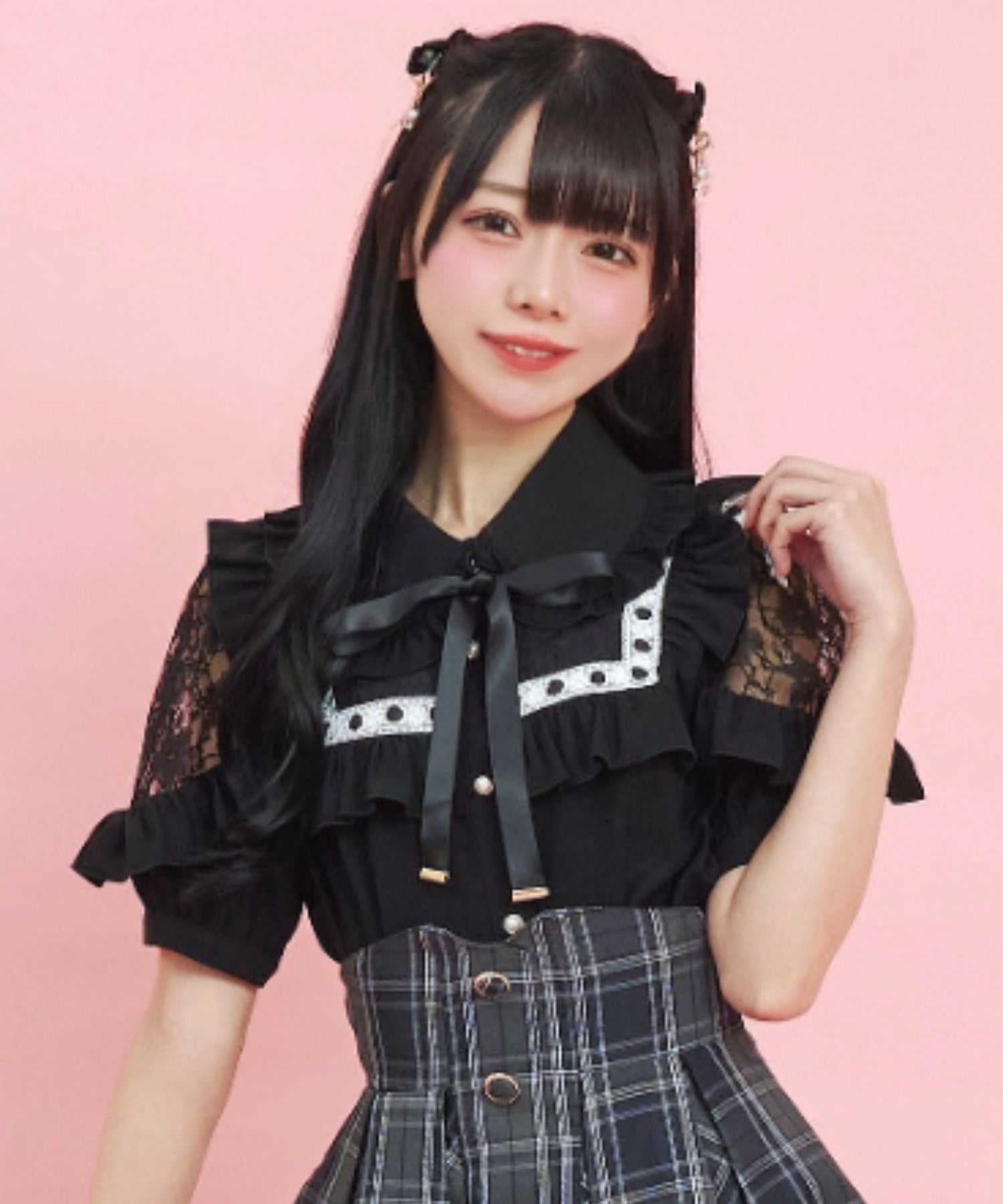 シークレットハニー Secret Honey スクエアレースヨークブラウス (クロ) クロ