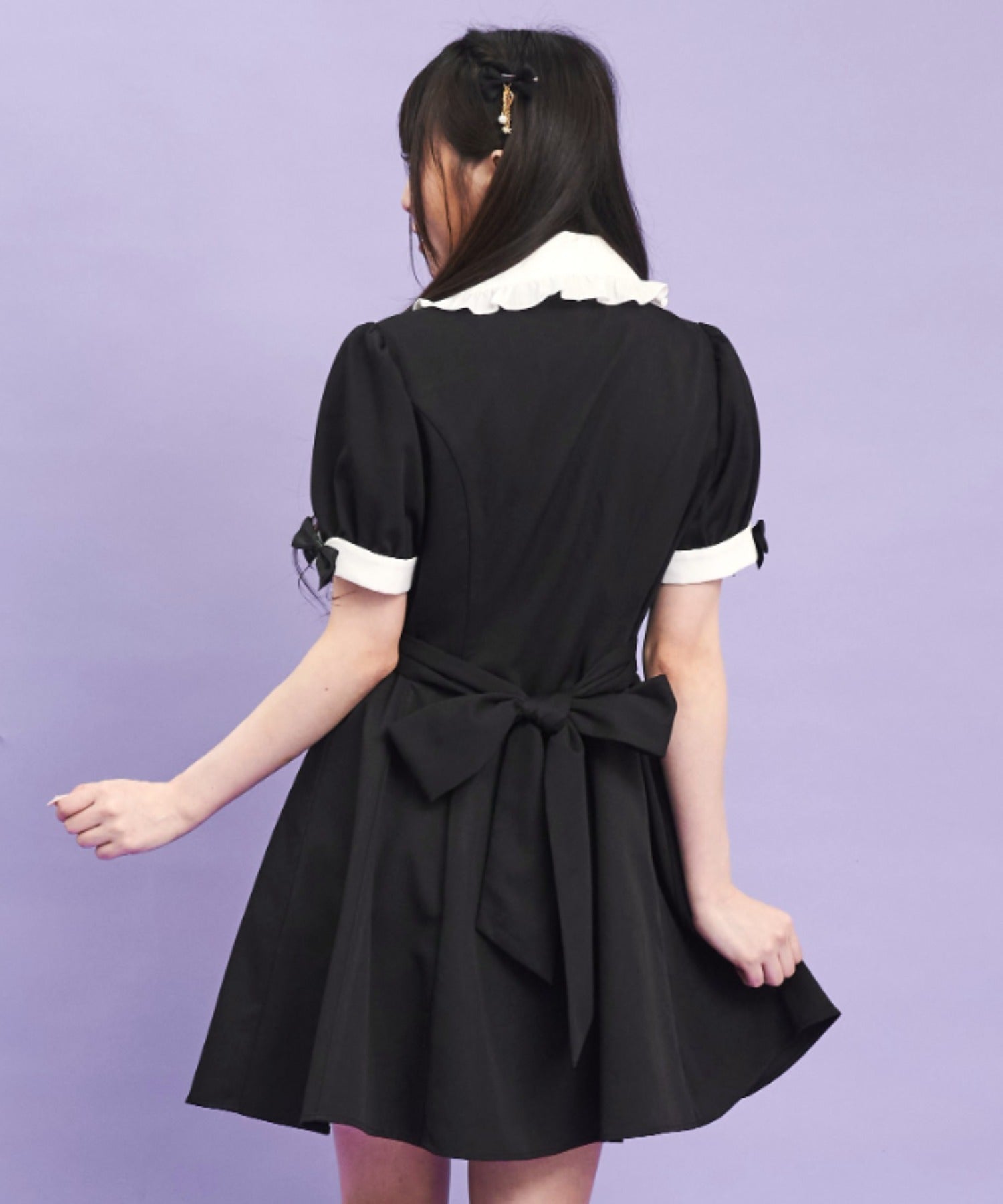 シークレットハニー Secret Honey ウエストレースアップ半袖ワンピース (クロ) クロ