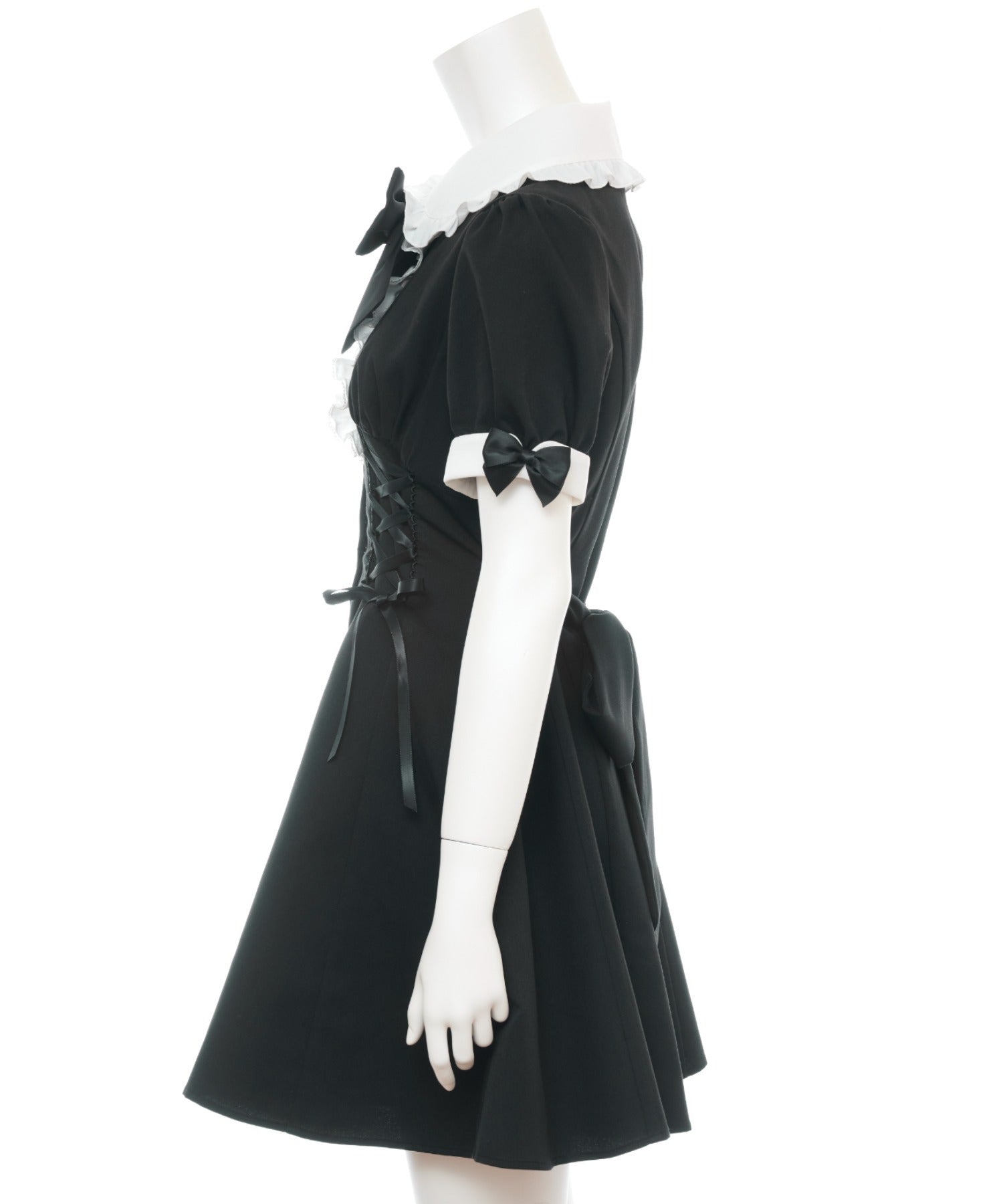 シークレットハニー Secret Honey ウエストレースアップ半袖ワンピース (クロ) クロ