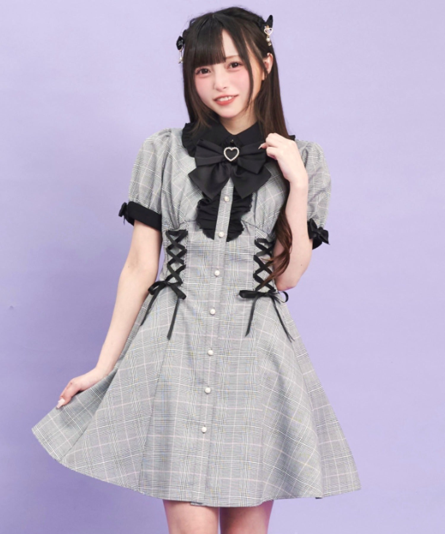 シークレットハニー Secret Honey ウエストレースアップ半袖ワンピース (ピンク) ピンク