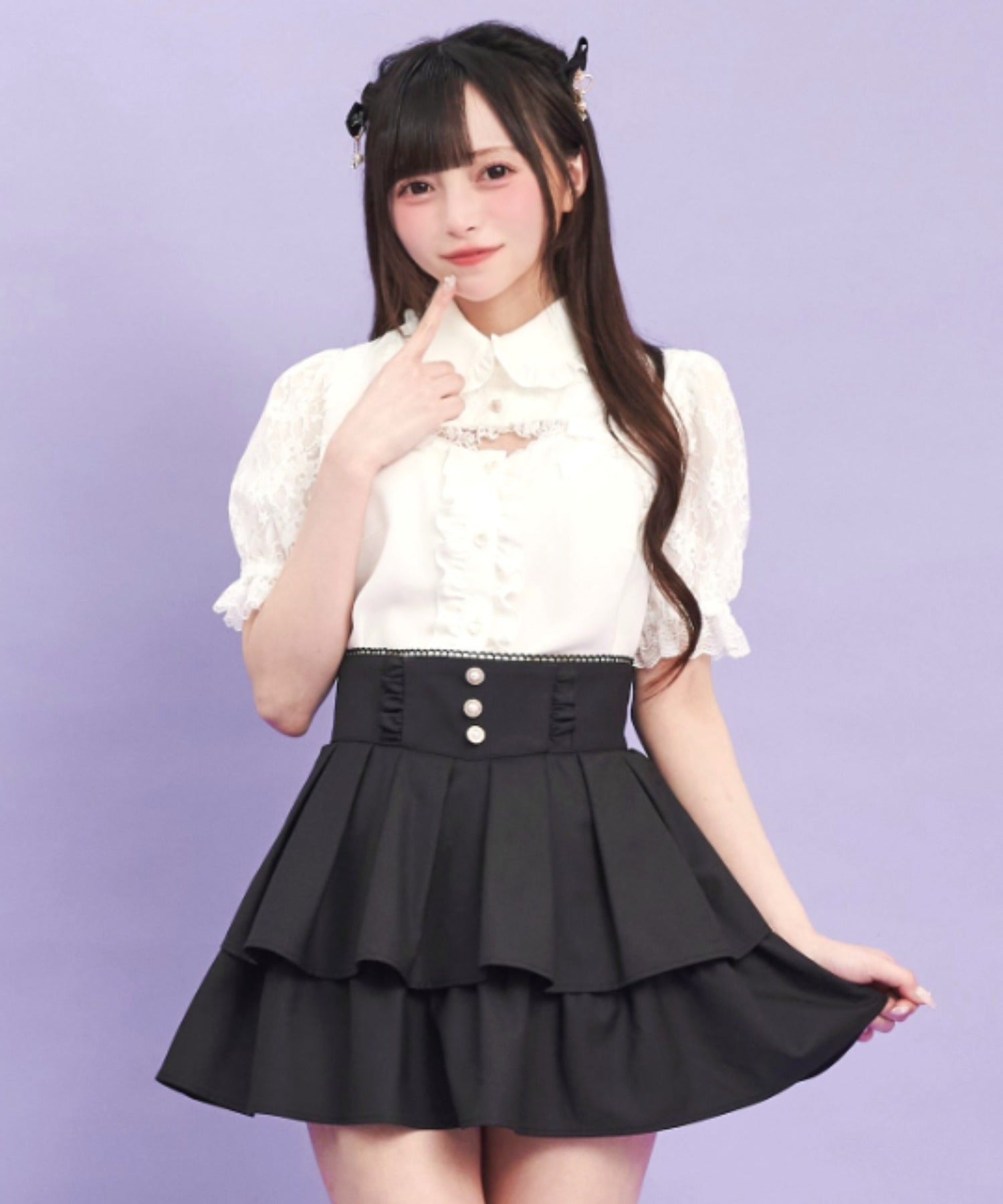 シークレットハニー Secret Honey ティアードタックフレアスカパン (クロ) クロ