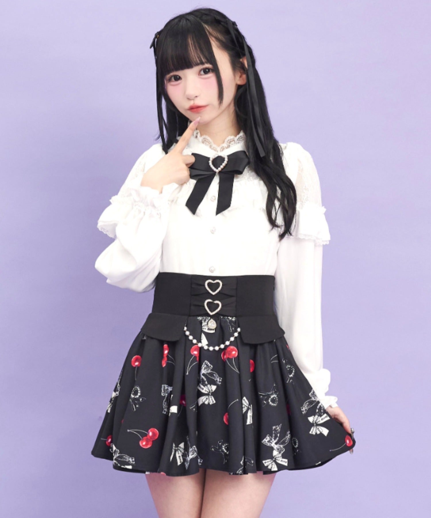 シークレットハニー Secret Honey チェリーリボンプリントスカパン (クロ) クロ