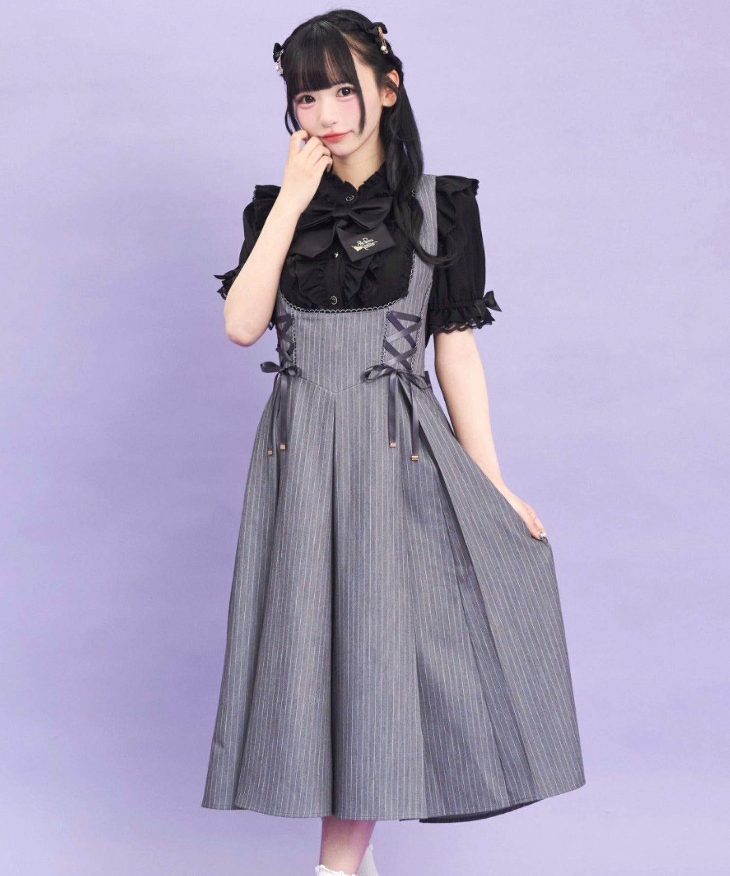 シークレットハニー Secret Honey レースアップミディジャンパードレス (グレー) グレー