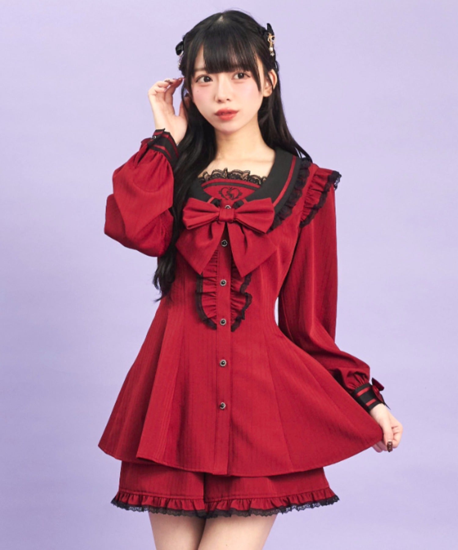 シークレットハニー Secret Honey Uネックカラーセットアップ (ワイン) ワイン