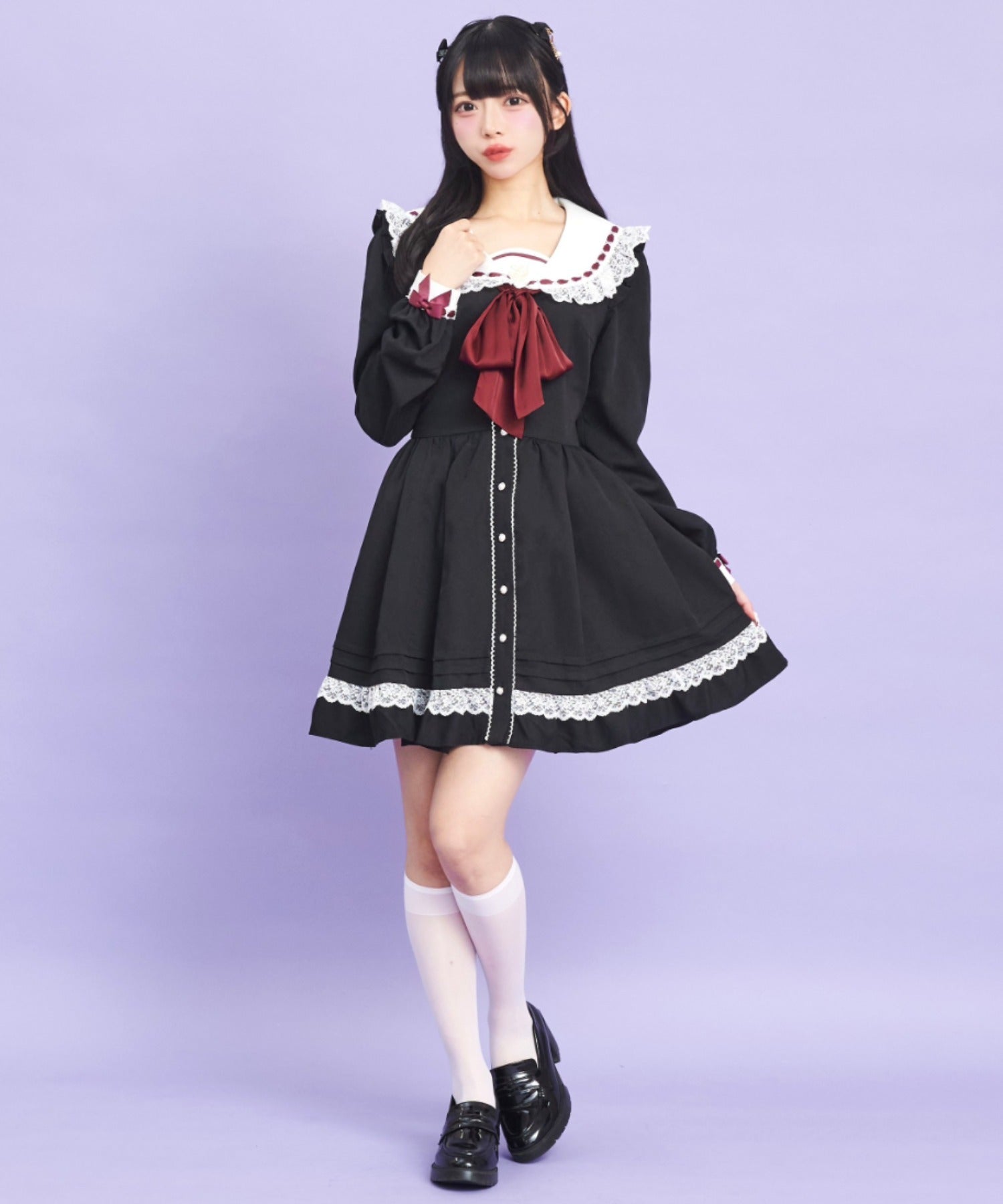 シークレットハニー Secret Honey レースフリルセーラーカラーワンピース (クロ) クロ