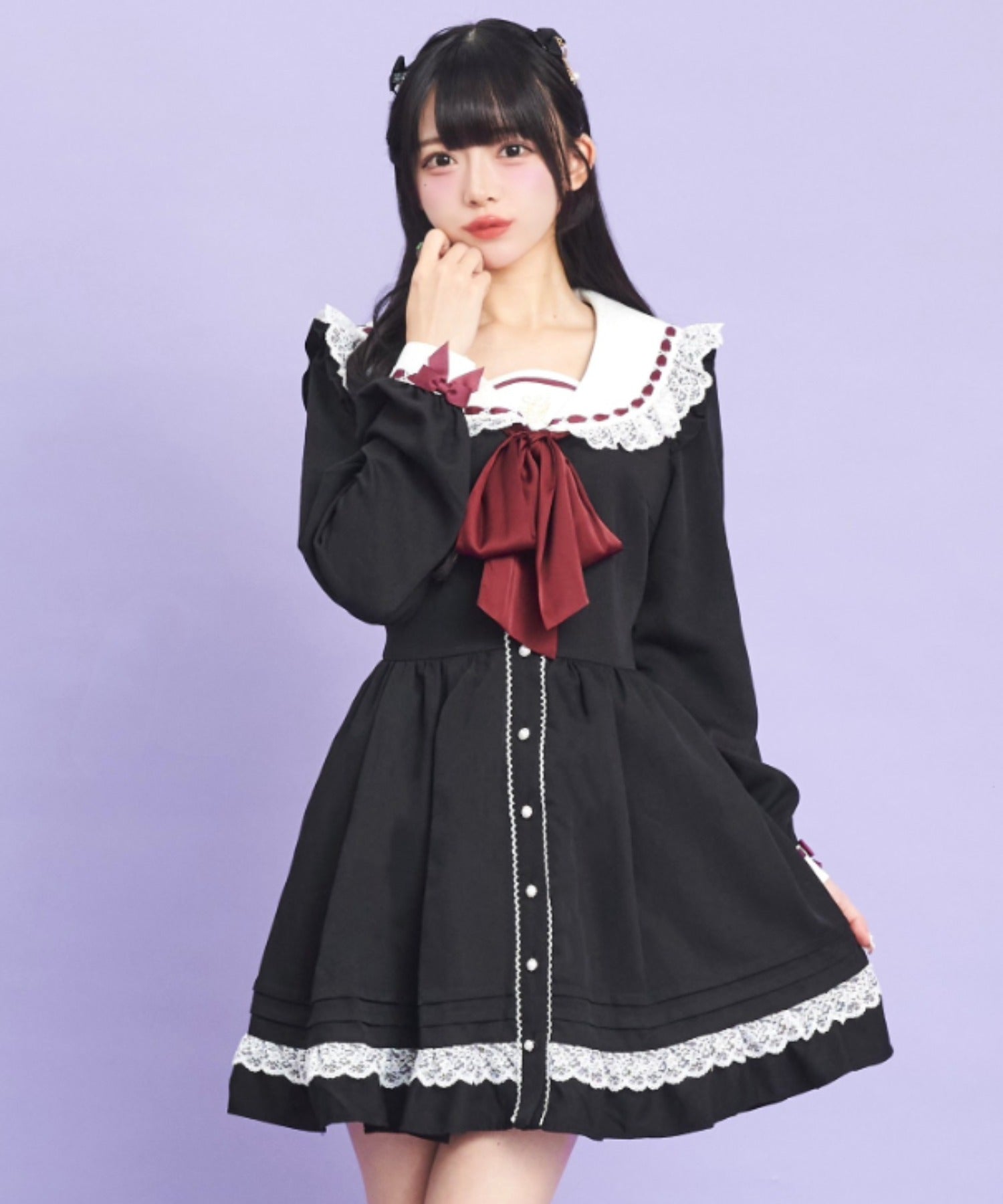 シークレットハニー Secret Honey レースフリルセーラーカラーワンピース (クロ) クロ