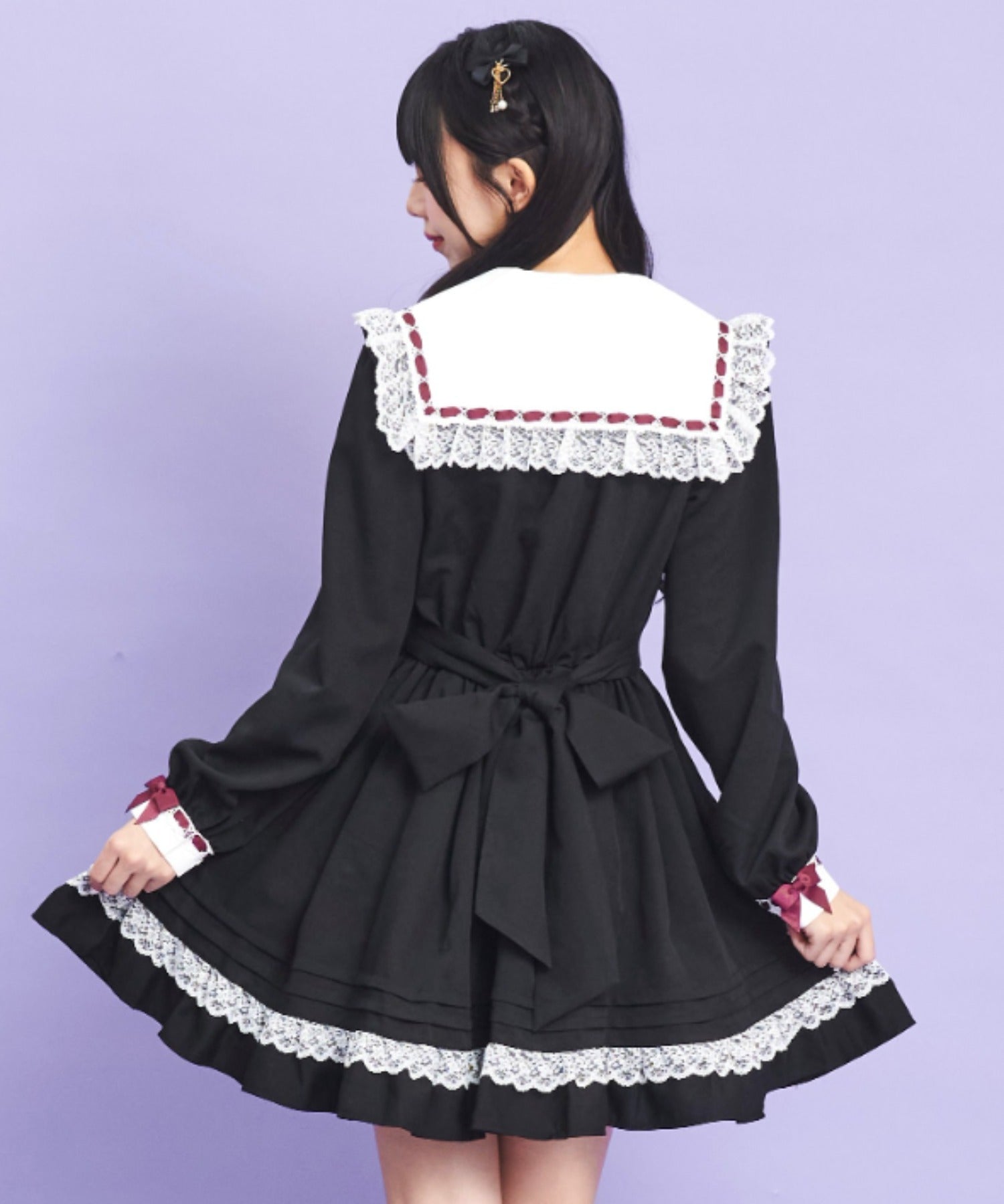 シークレットハニー Secret Honey レースフリルセーラーカラーワンピース (クロ) クロ