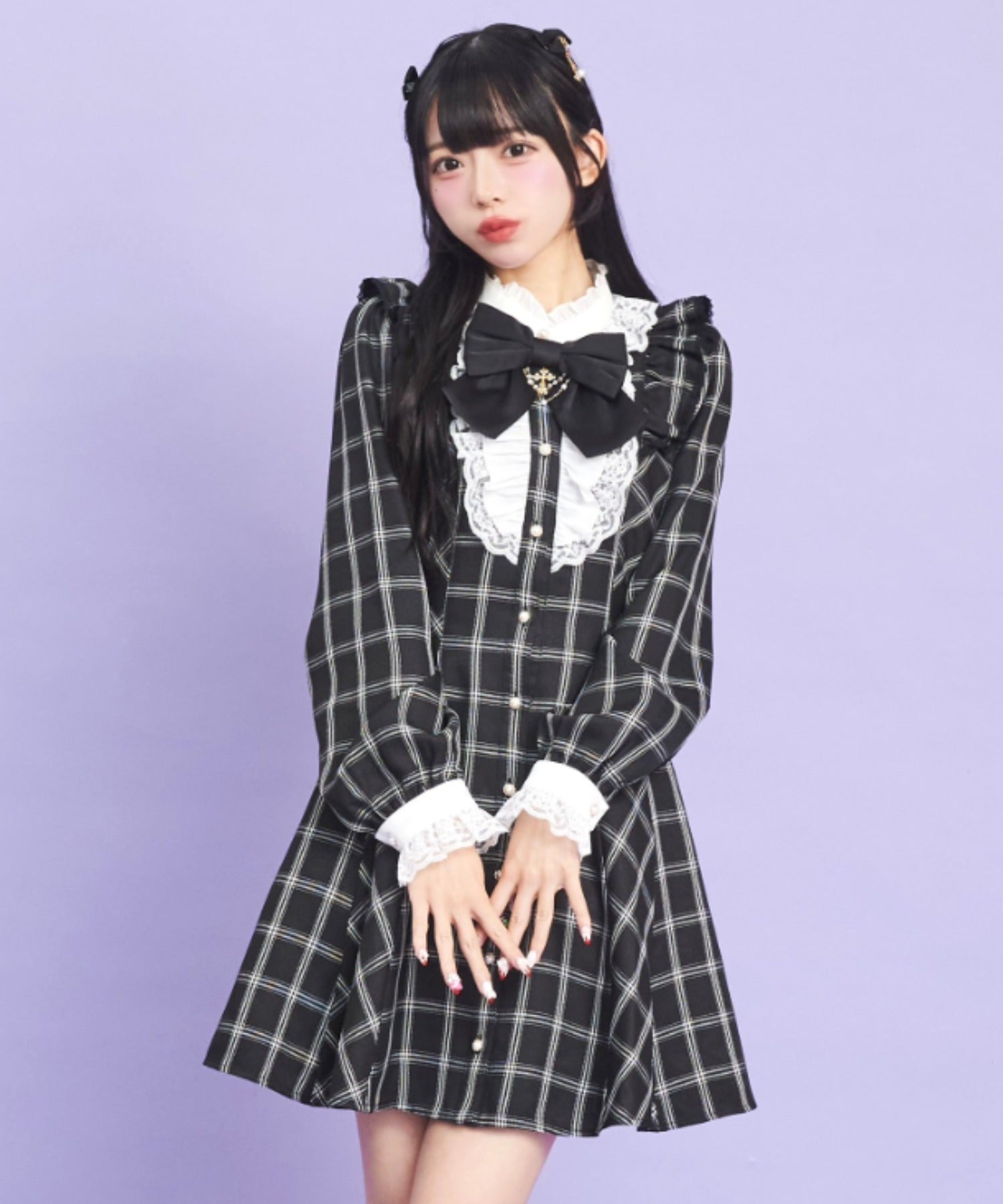 シークレットハニー Secret Honey アクセサリーリボンレースフリルワンピース (チェッククロ) チェッククロ