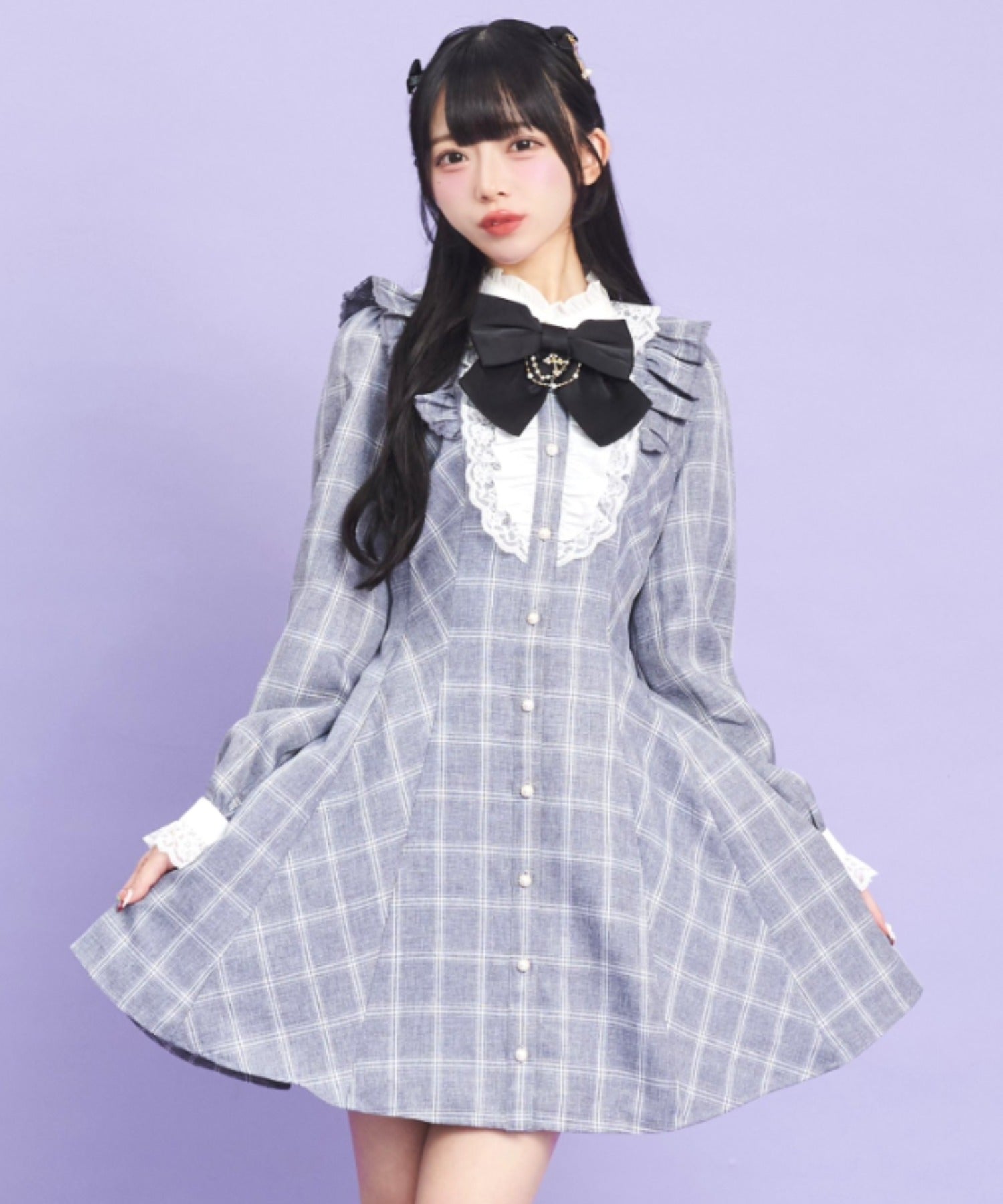 シークレットハニー Secret Honey アクセサリーリボンレースフリルワンピース (グレー) グレー