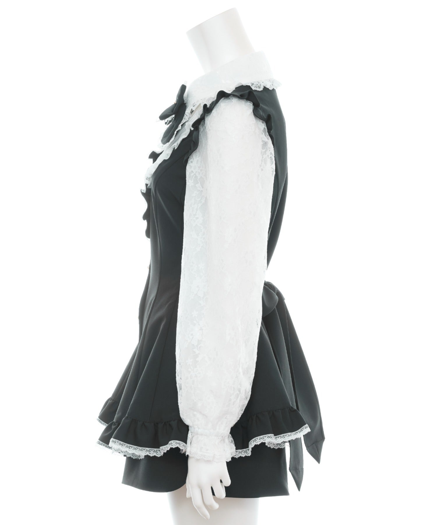 シークレットハニー Secret Honey 裾フリルレースヨーク長袖セットアップ (クロ) クロ