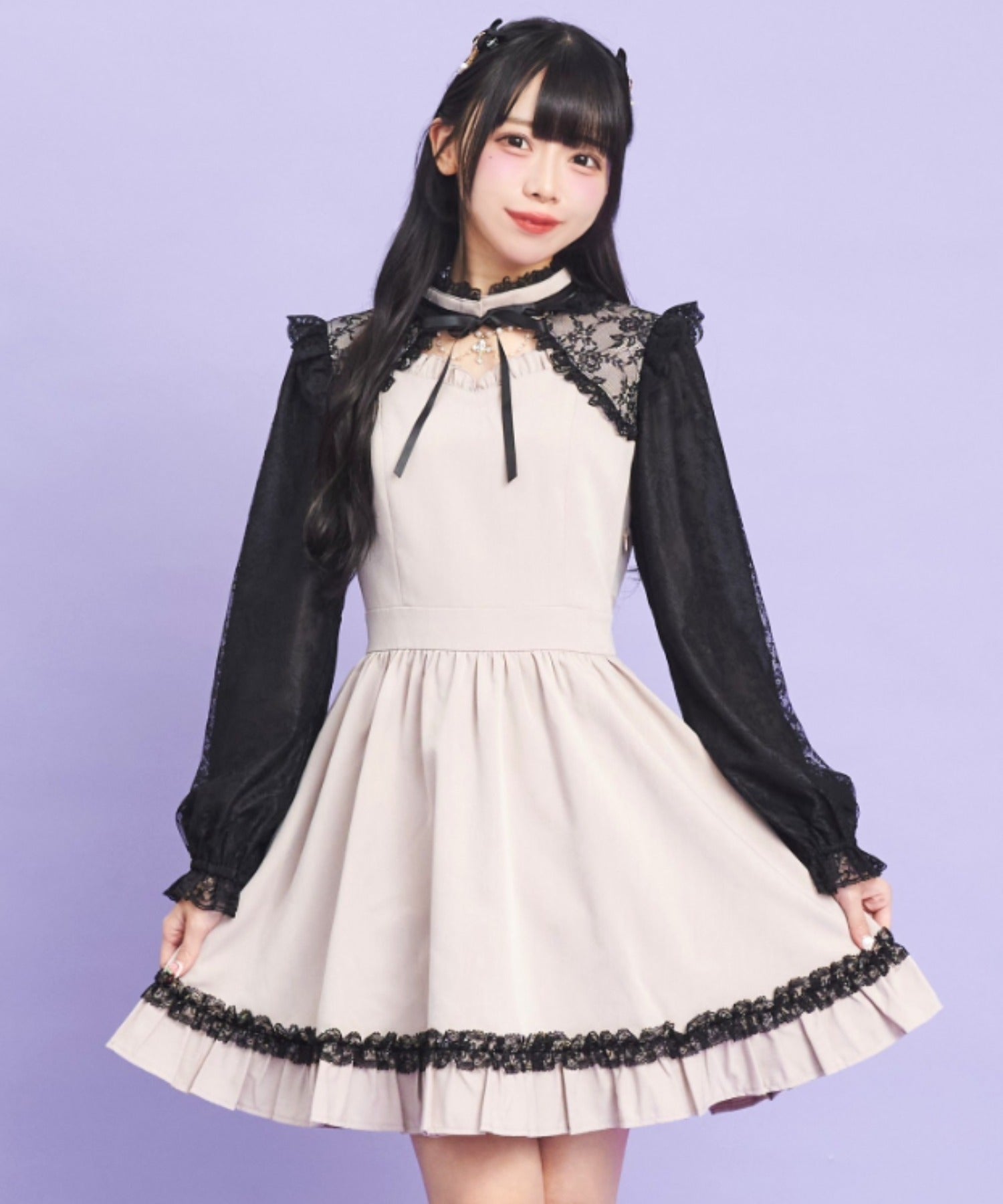 シークレットハニー Secret Honey アクセサリー付レース切替ワンピース (ピンク) ピンク