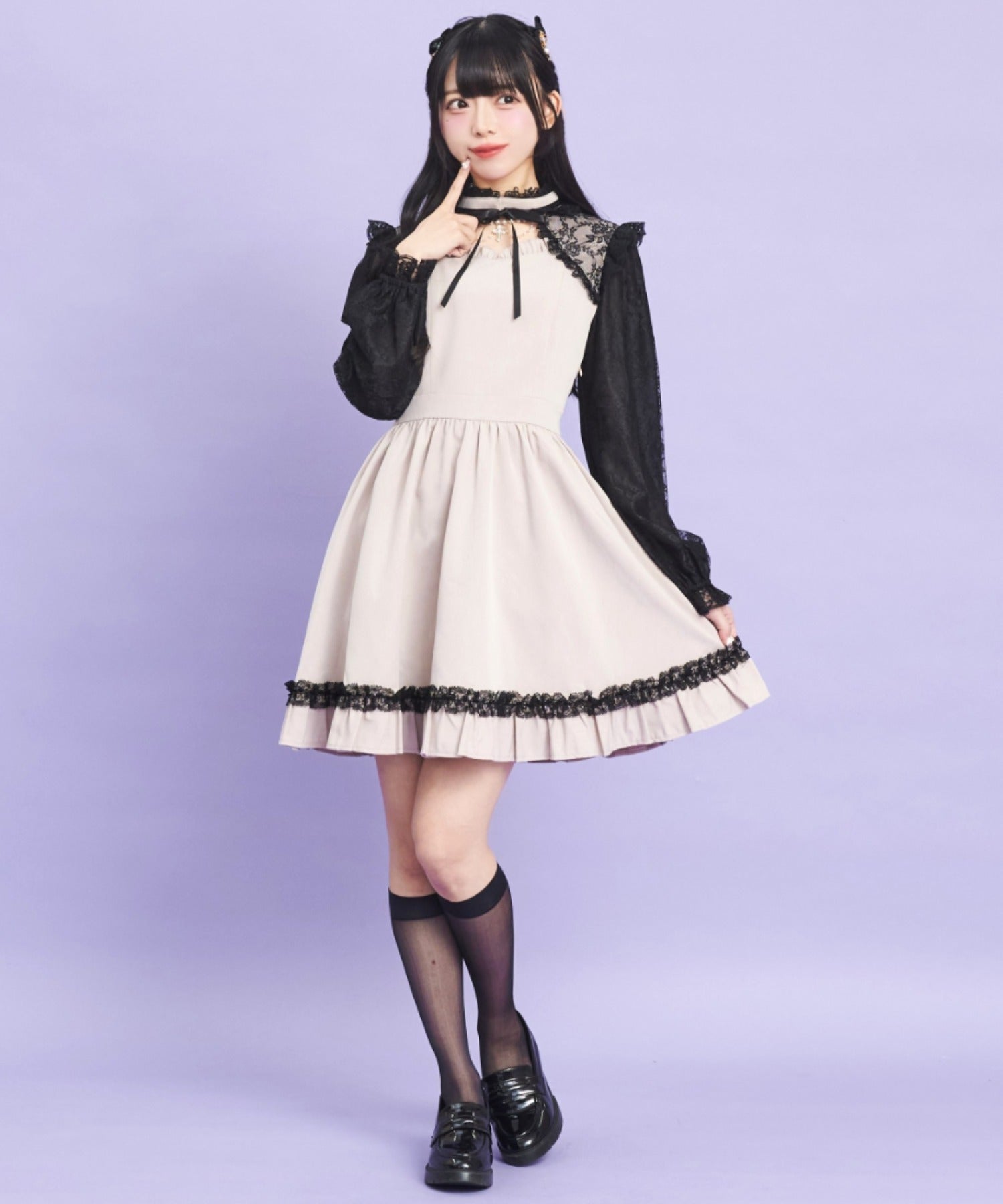 シークレットハニー Secret Honey アクセサリー付レース切替ワンピース (ピンク) ピンク