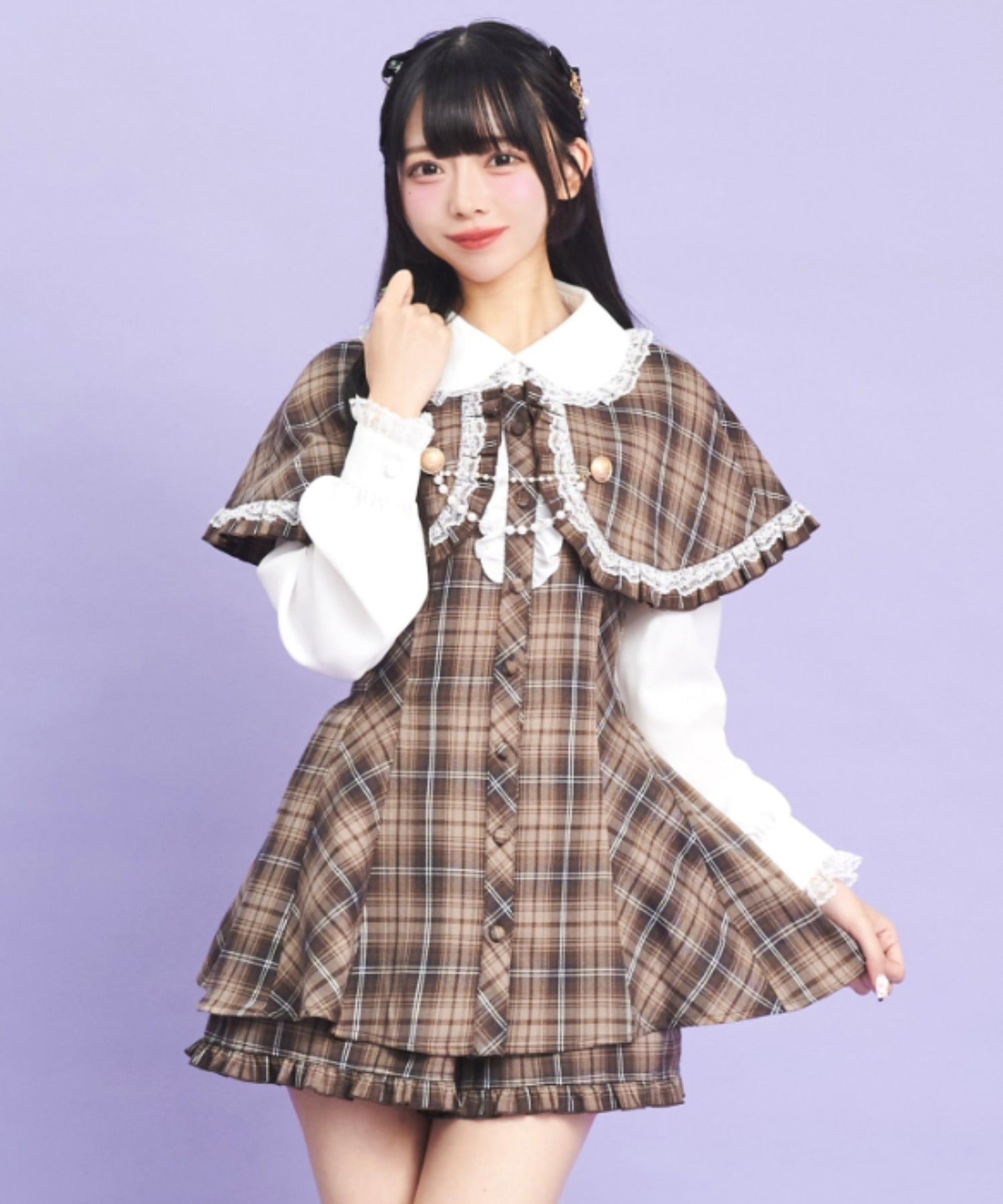 シークレットハニー Secret Honey ケープ付長袖セットアップ (ブラウン) ブラウン