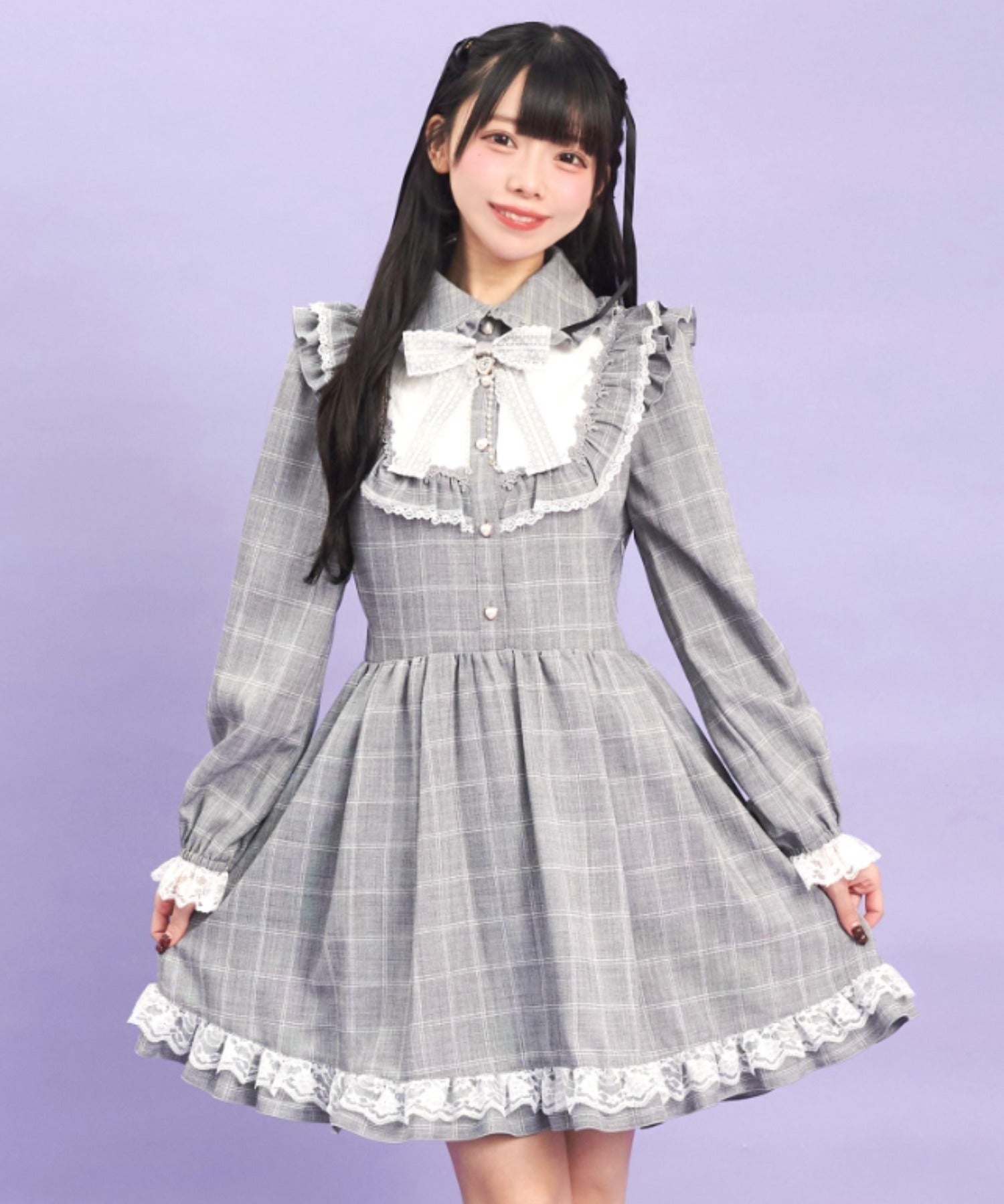 シークレットハニー Secret Honey バラレースフリルヨークワンピース (グレー) グレー