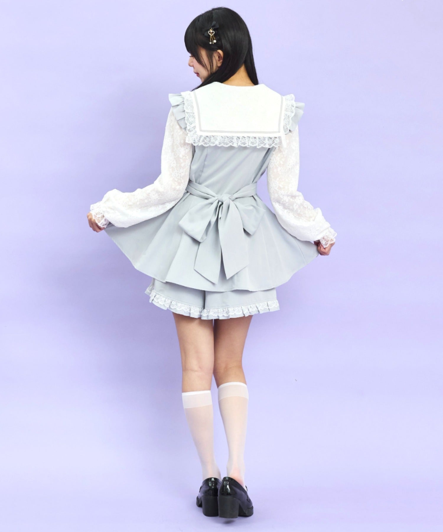 シークレットハニー Secret Honey レースセーラー襟セットアップ (グレー) グレー