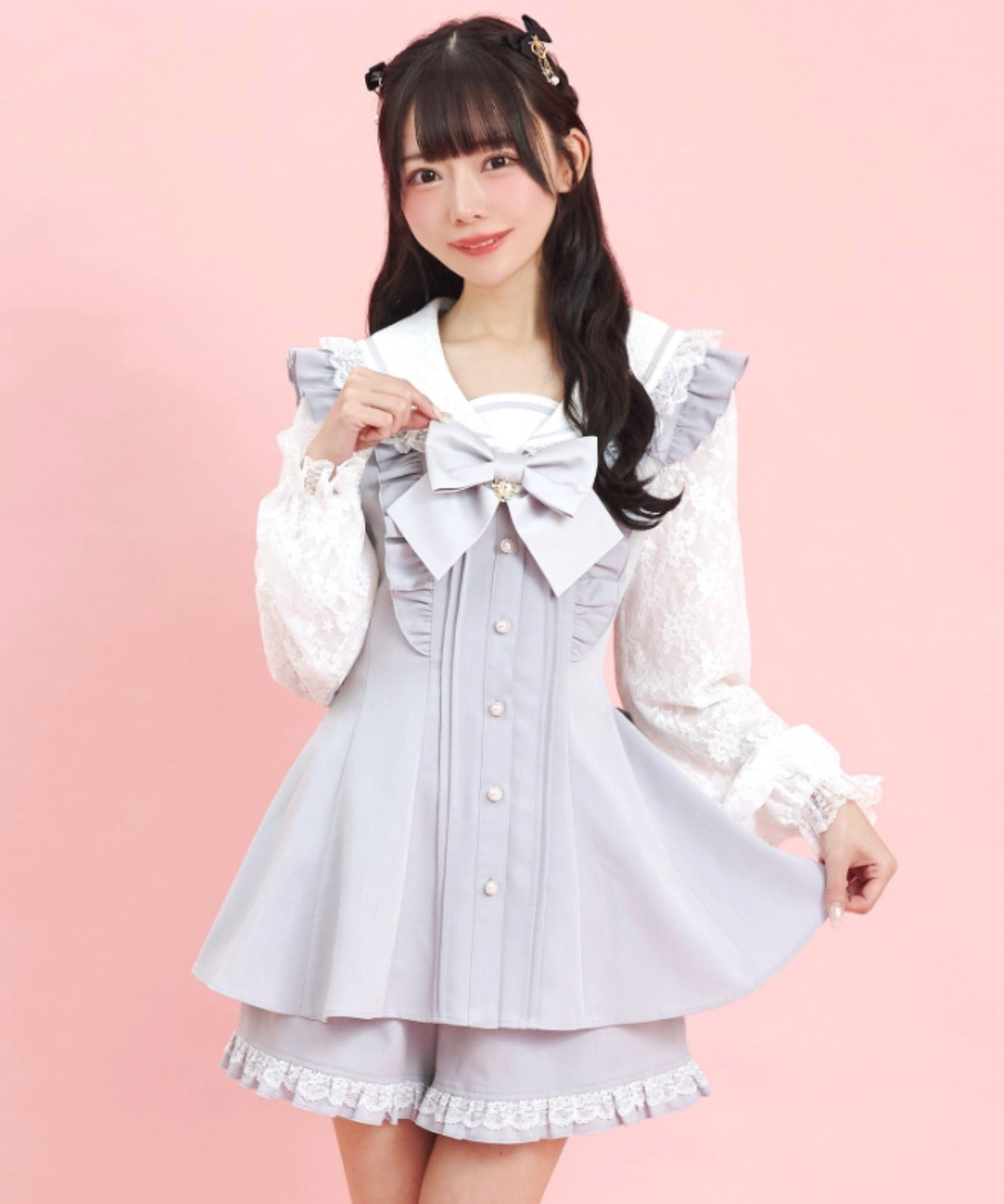 シークレットハニー Secret Honey レースセーラー襟セットアップ (グレー) グレー