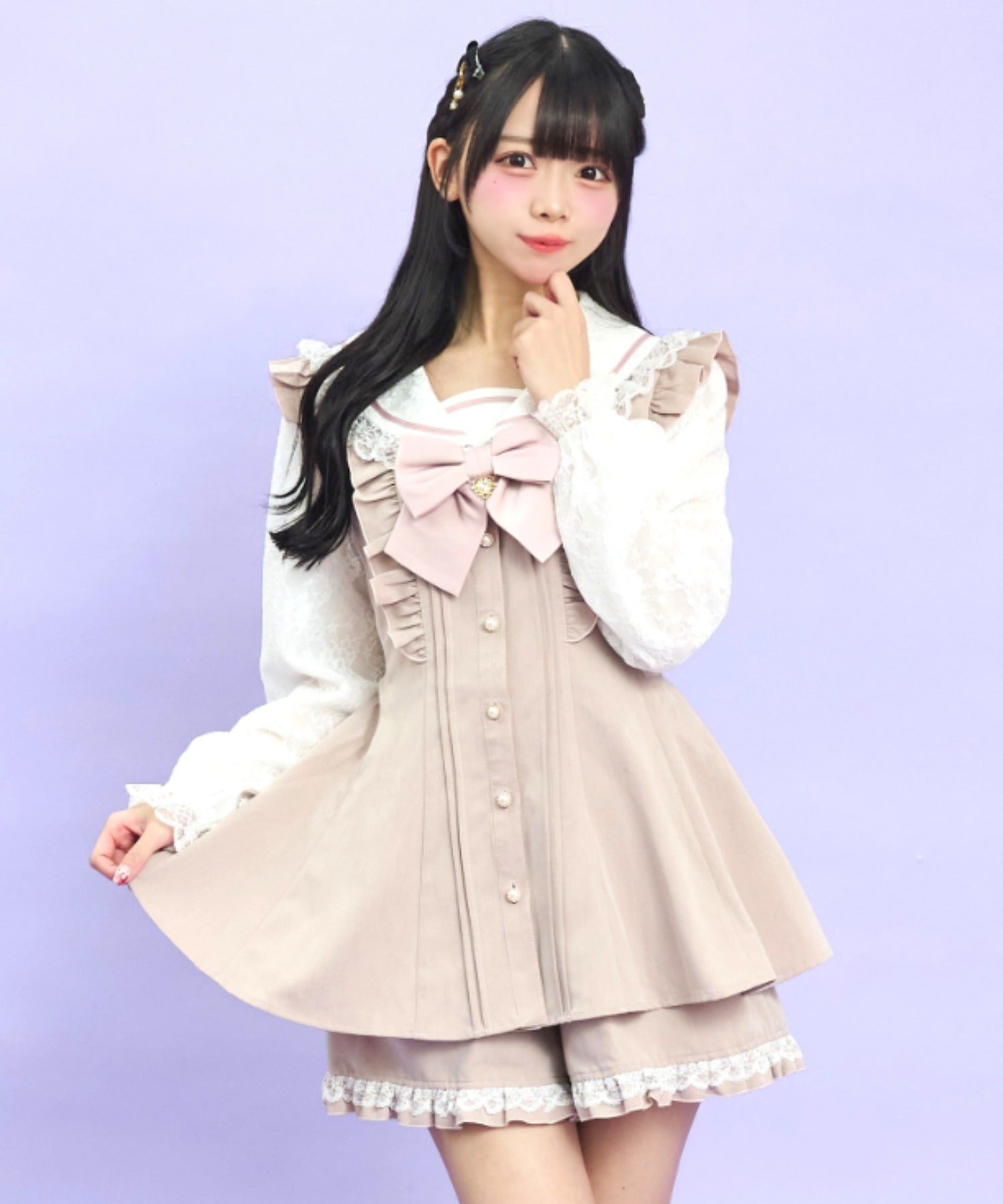 シークレットハニー Secret Honey レースセーラー襟セットアップ (ピンク) ピンク