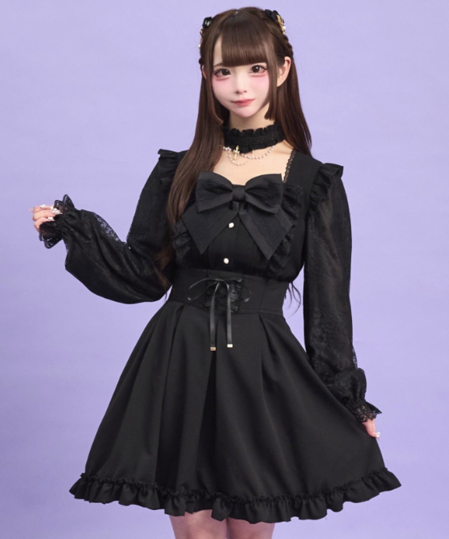 シークレットハニー Secret Honey アクセサリーチョーカー付ブラウス (クロ) クロ