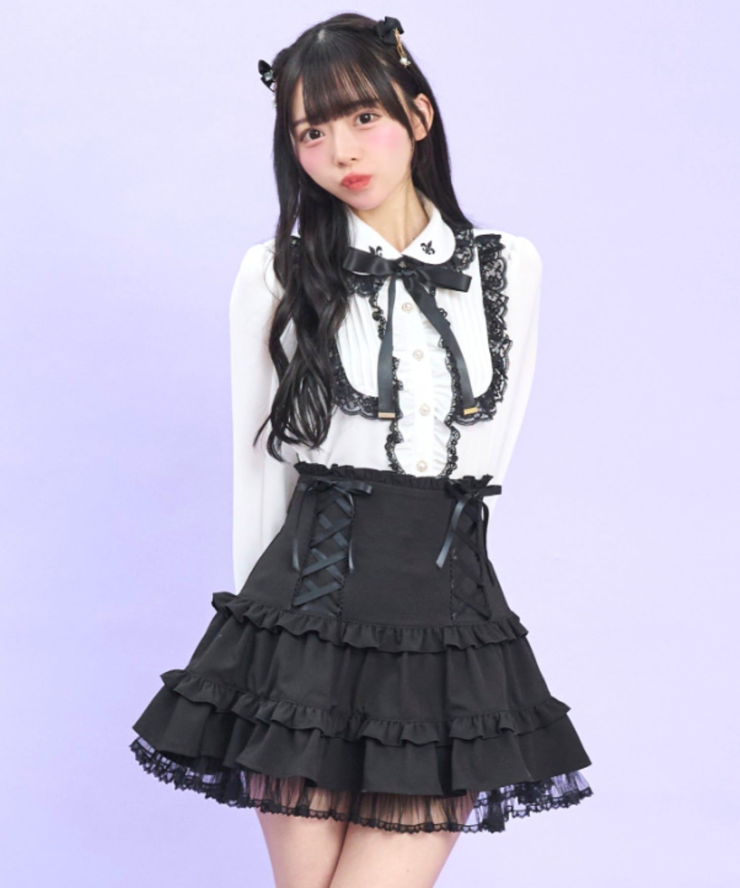 シークレットハニー Secret Honey レースアップティアードスカパン (クロ) クロ